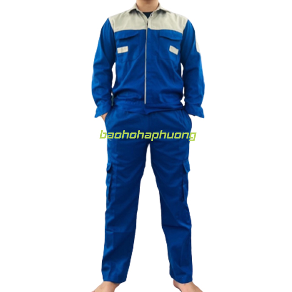 quần áo bảo hộ màu xanh phối ghi