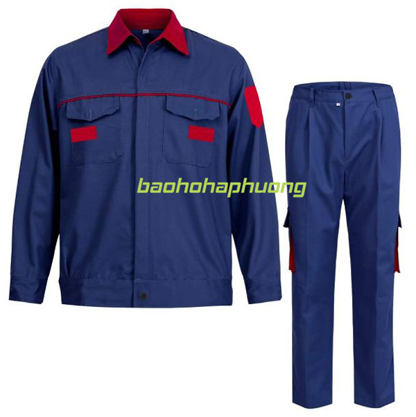 quần áo bảo hộ màu xanh tím phối đỏ