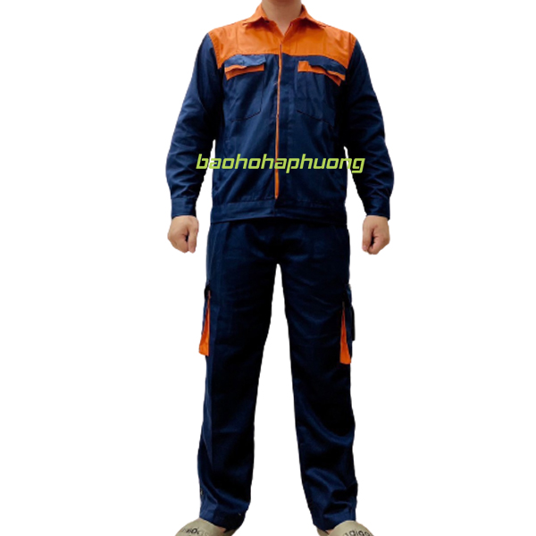 quần áo bảo hộ xanh than phối cam