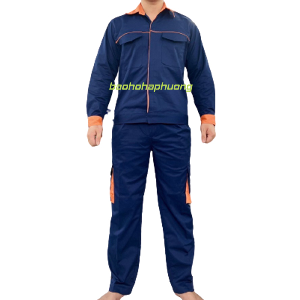 quần áo bảo hộ xanh tím than phối cam
