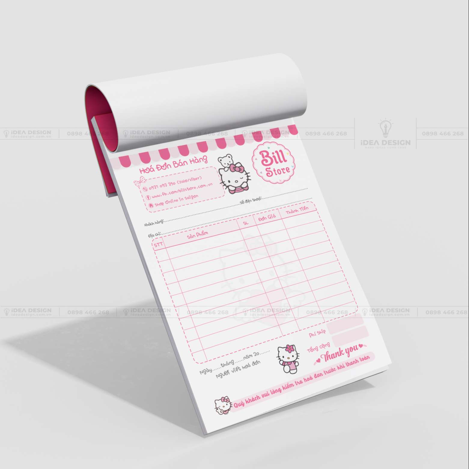 Hóa Đơn Hello Kitty Màu Hồng Dễ Thương 01