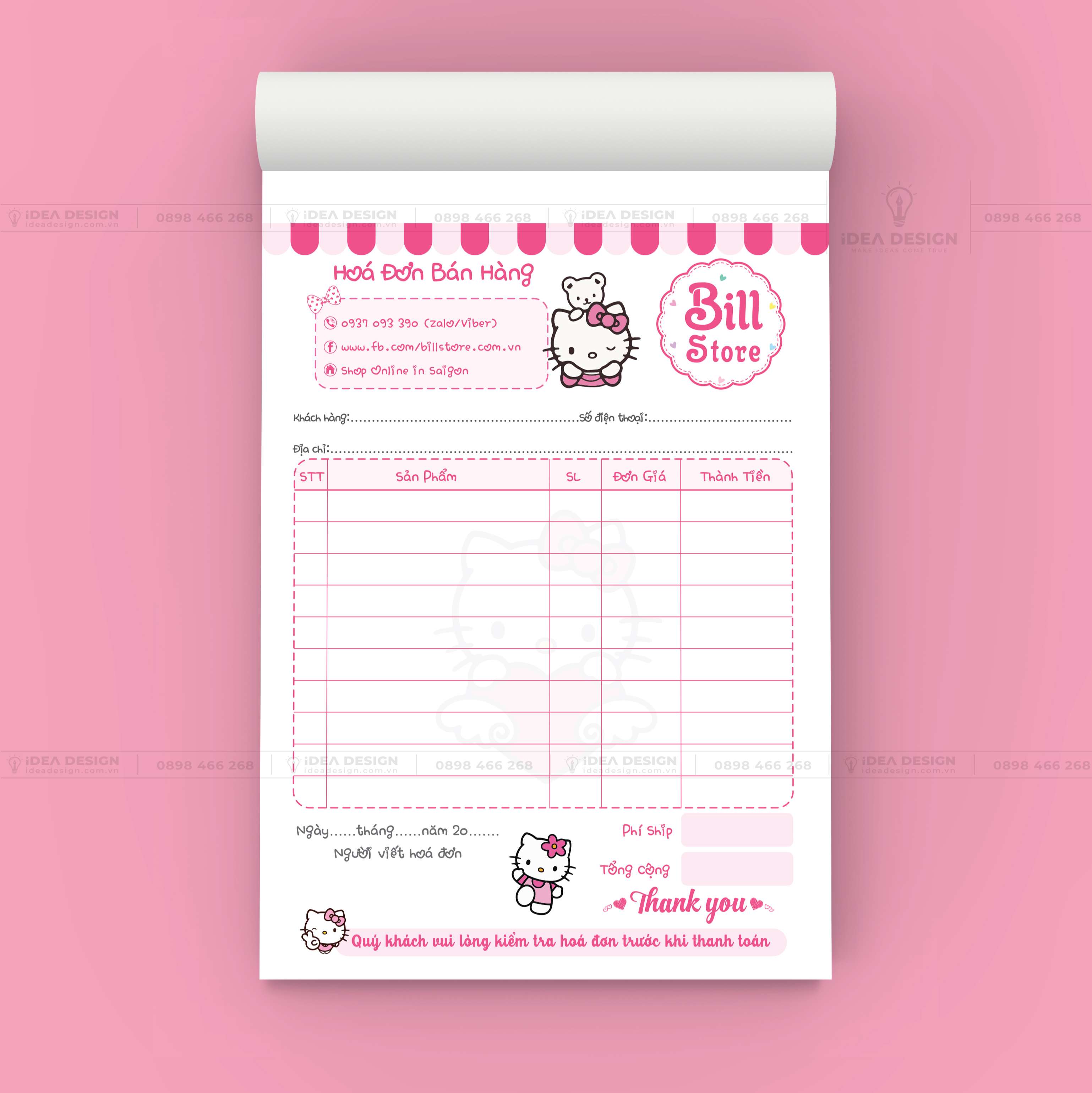 Hóa Đơn Hello Kitty Màu Hồng Dễ Thương 01