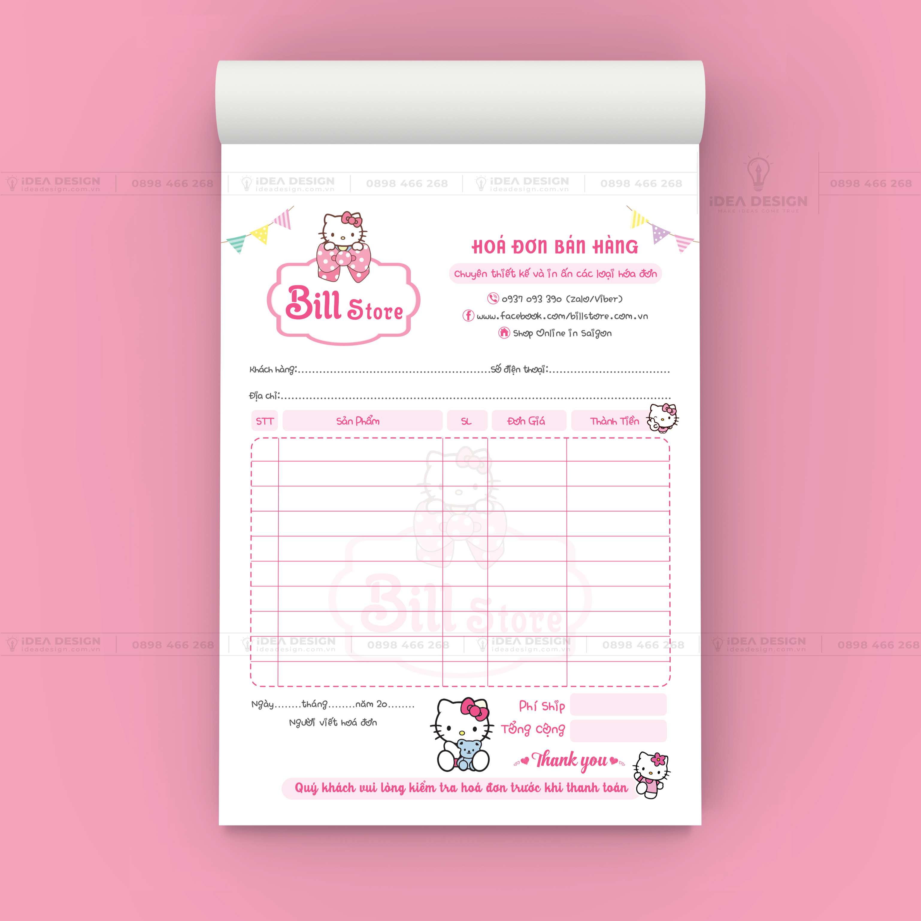 Hóa Đơn Hello Kitty Màu Hồng Dễ Thương 02