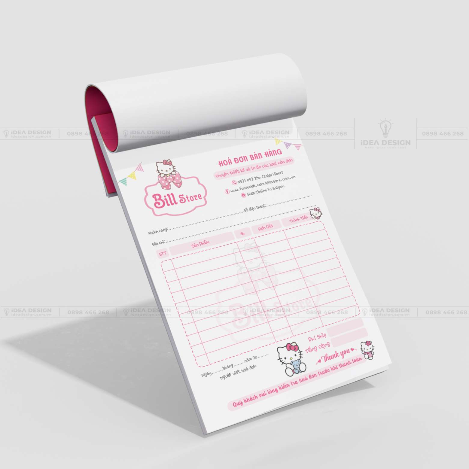 Hóa Đơn Hello Kitty Màu Hồng Dễ Thương 02