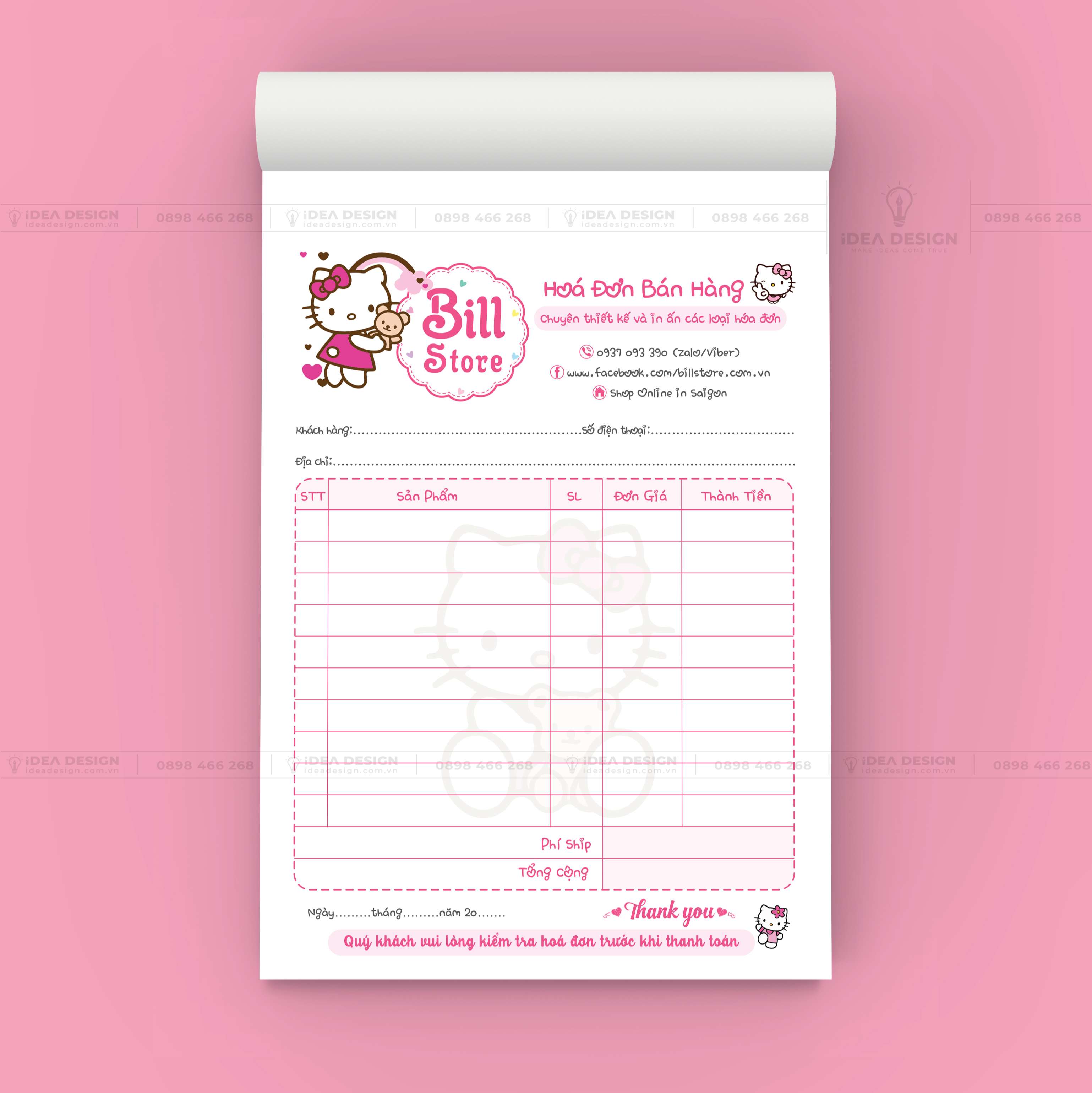 Hóa Đơn Hello Kitty Màu Hồng Dễ Thương 03