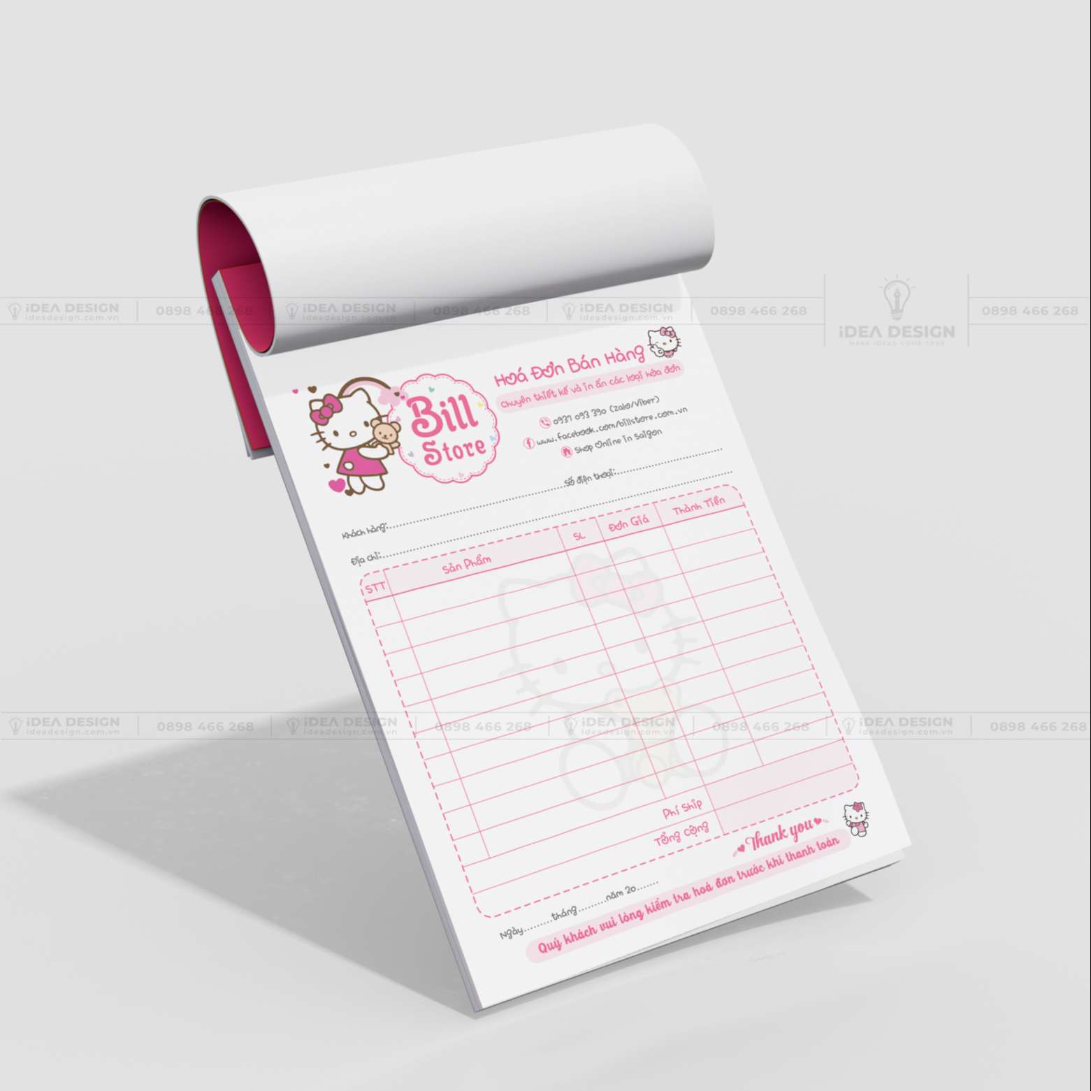 Hóa Đơn Hello Kitty Màu Hồng Dễ Thương 03