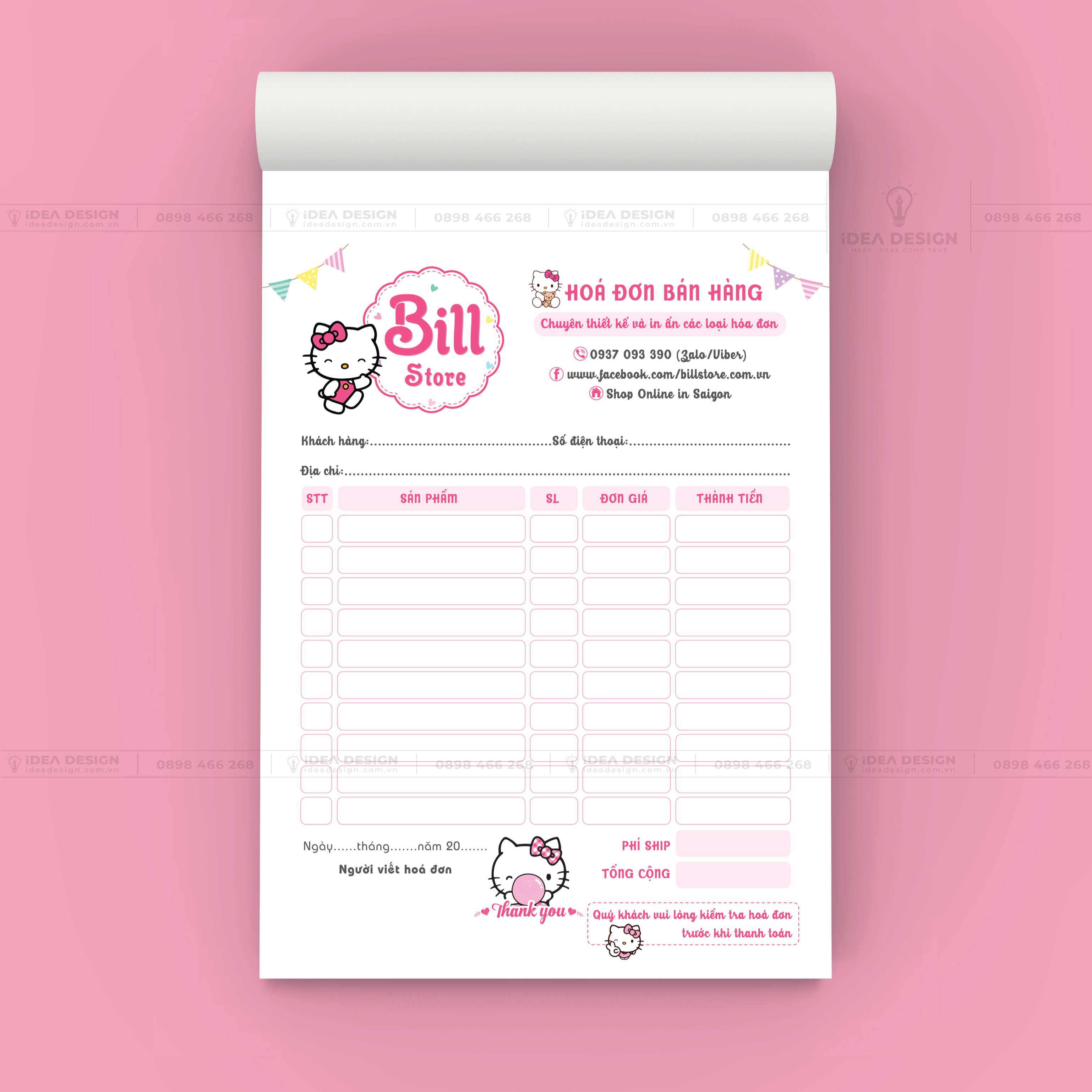 Hóa Đơn Hello Kitty Màu Hồng Dễ Thương 04