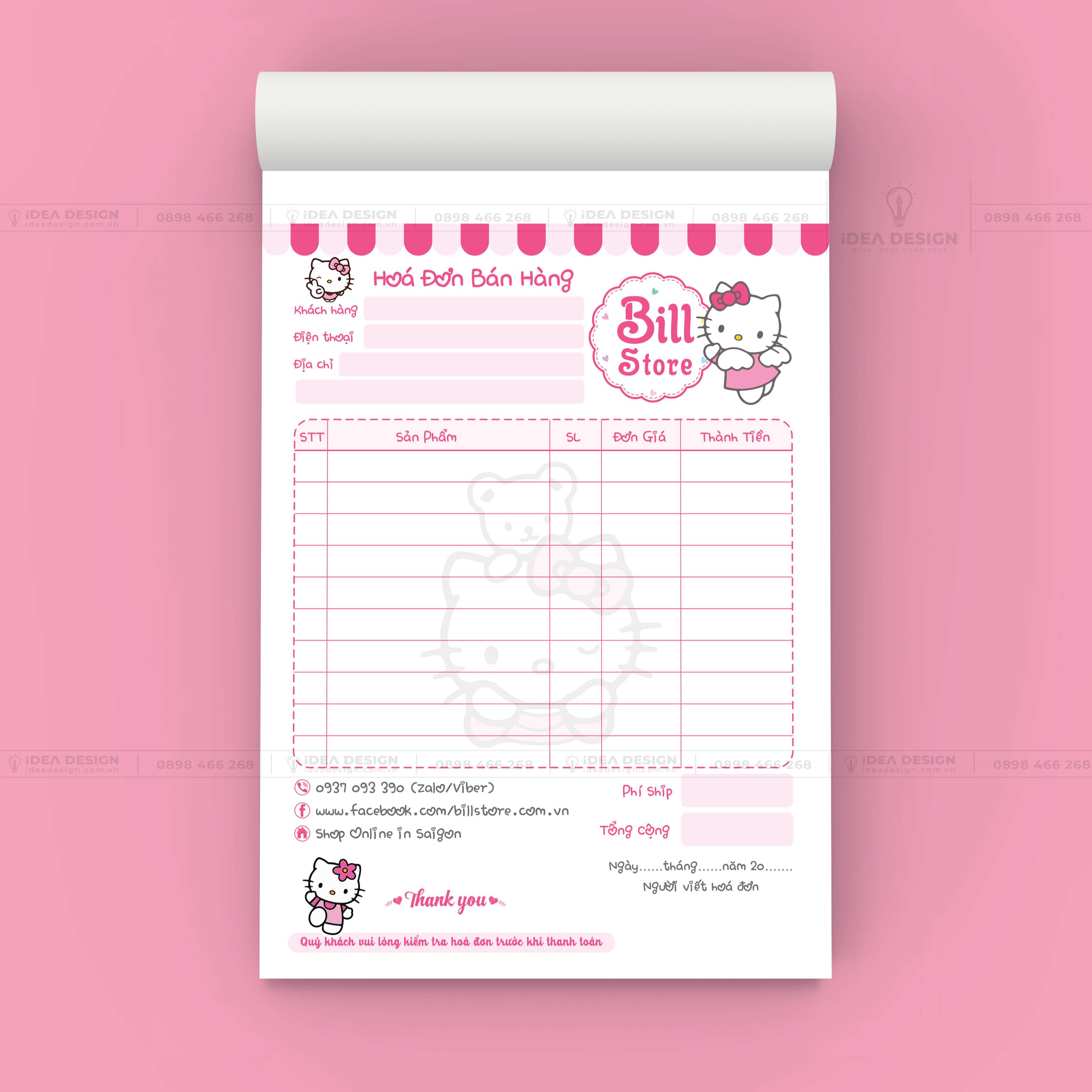 Hóa Đơn Hello Kitty Màu Hồng Dễ Thương 05