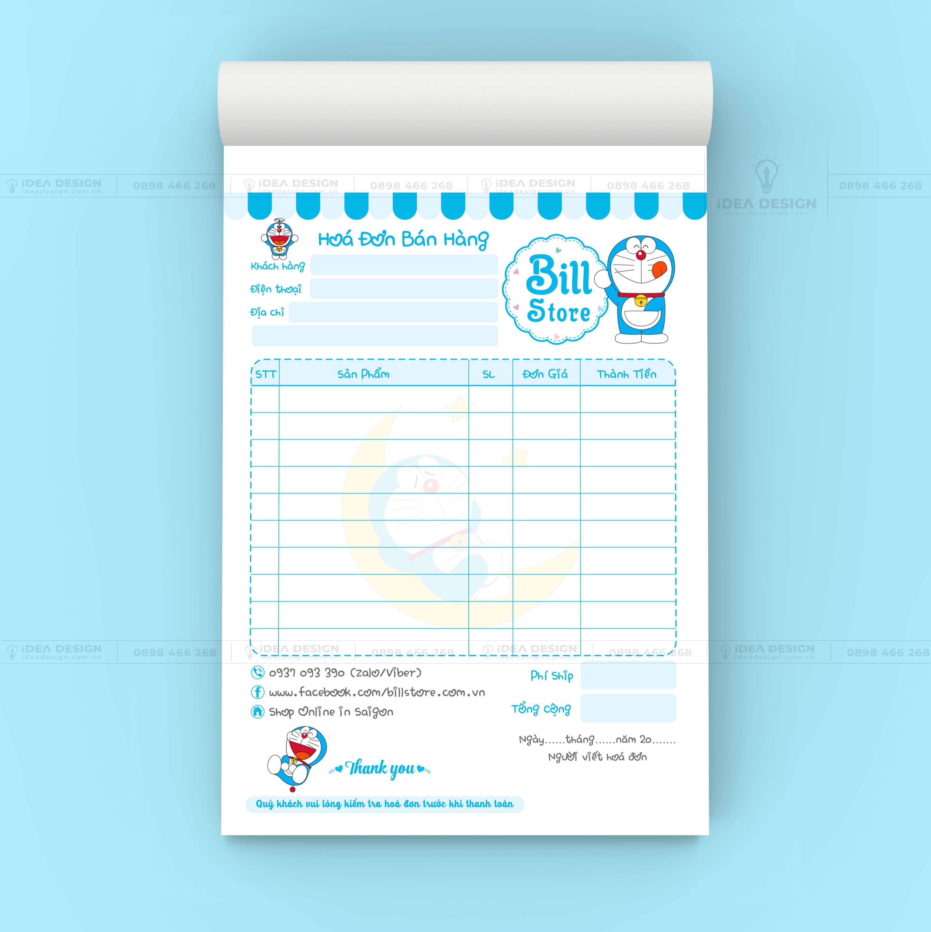 Hóa Đơn Doraemon Màu Xanh Dễ Thương 01