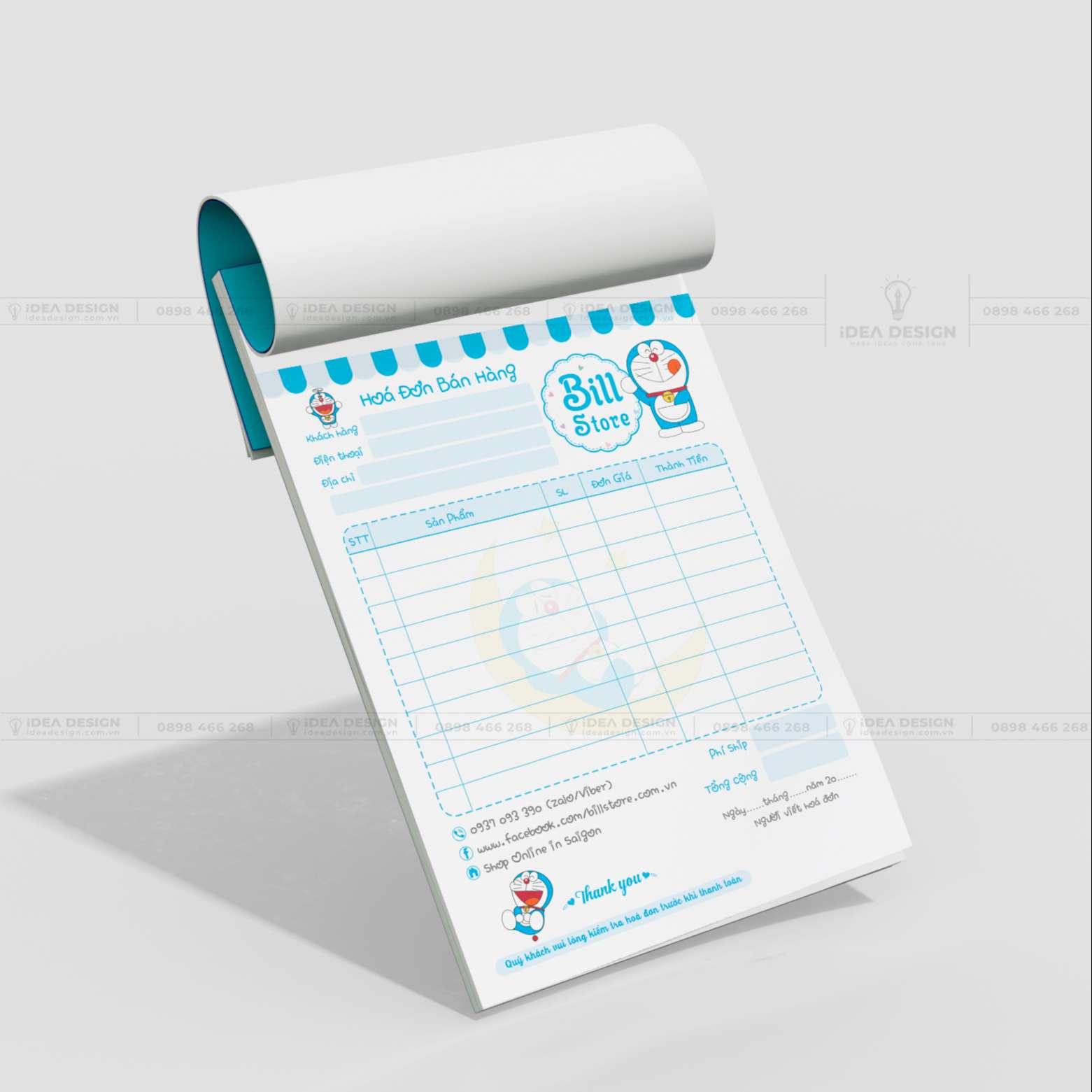 Hóa Đơn Doraemon Màu Xanh Dễ Thương 01