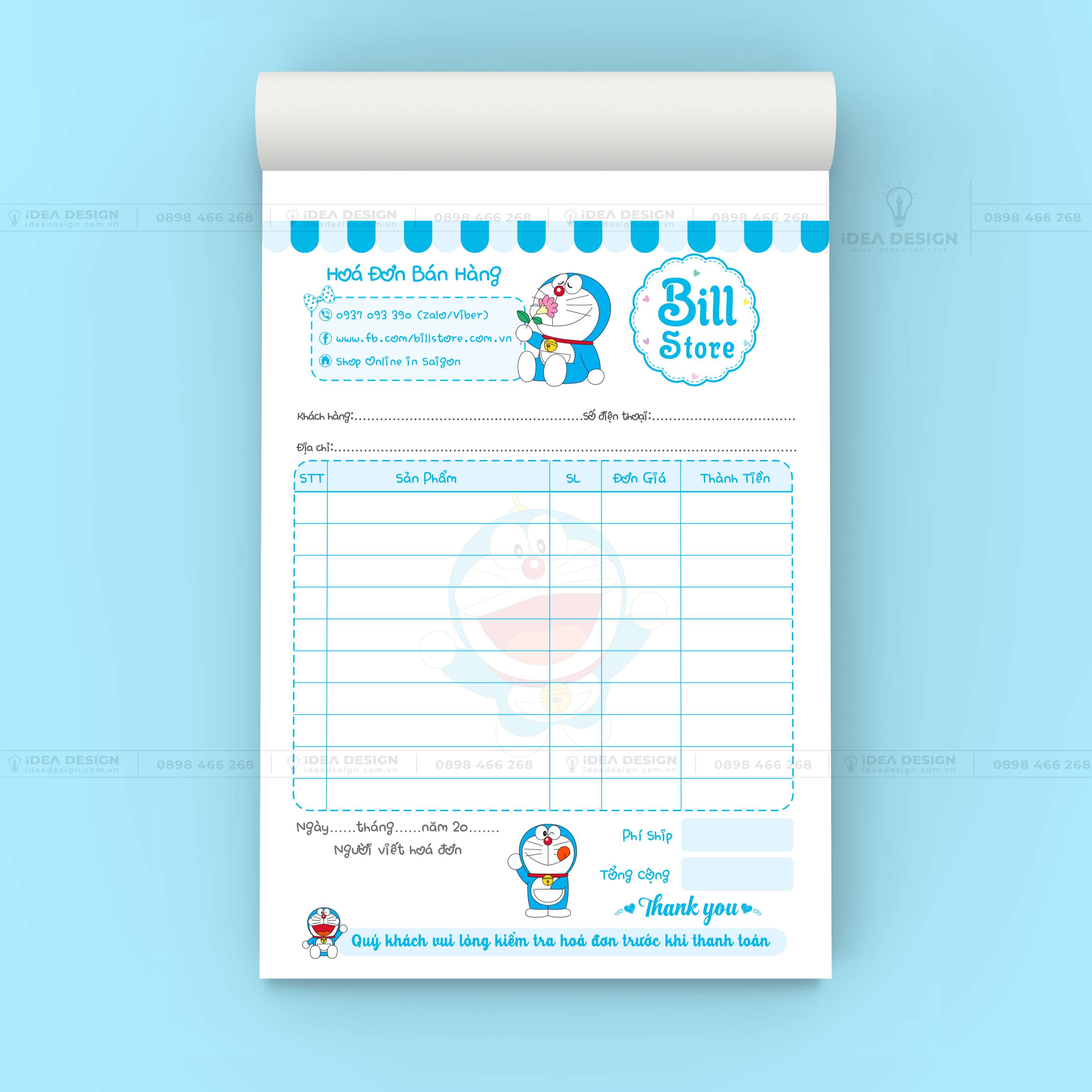 Hóa Đơn Doraemon Màu Xanh Dễ Thương 02