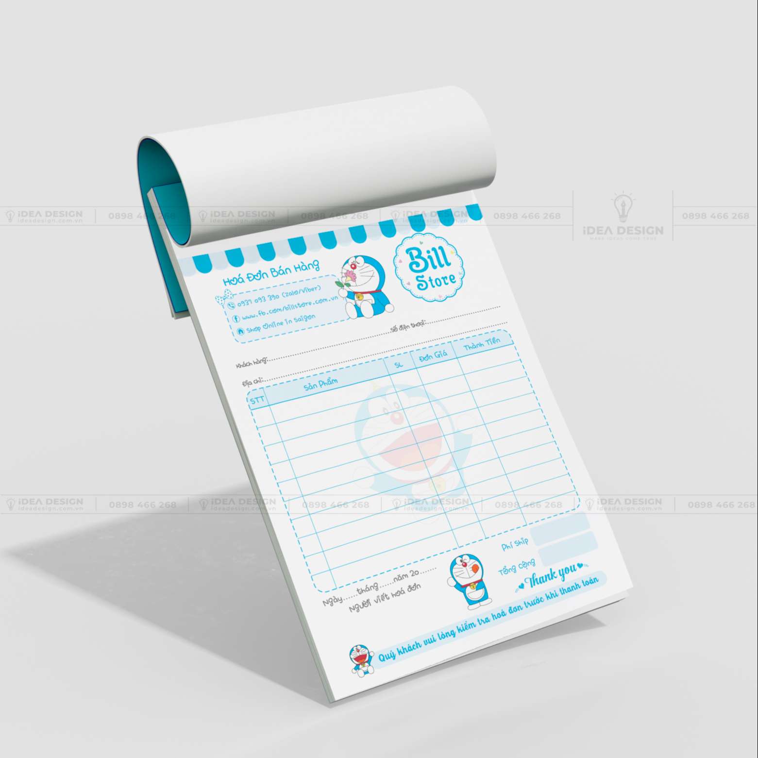 Hóa Đơn Doraemon Màu Xanh Dễ Thương 02