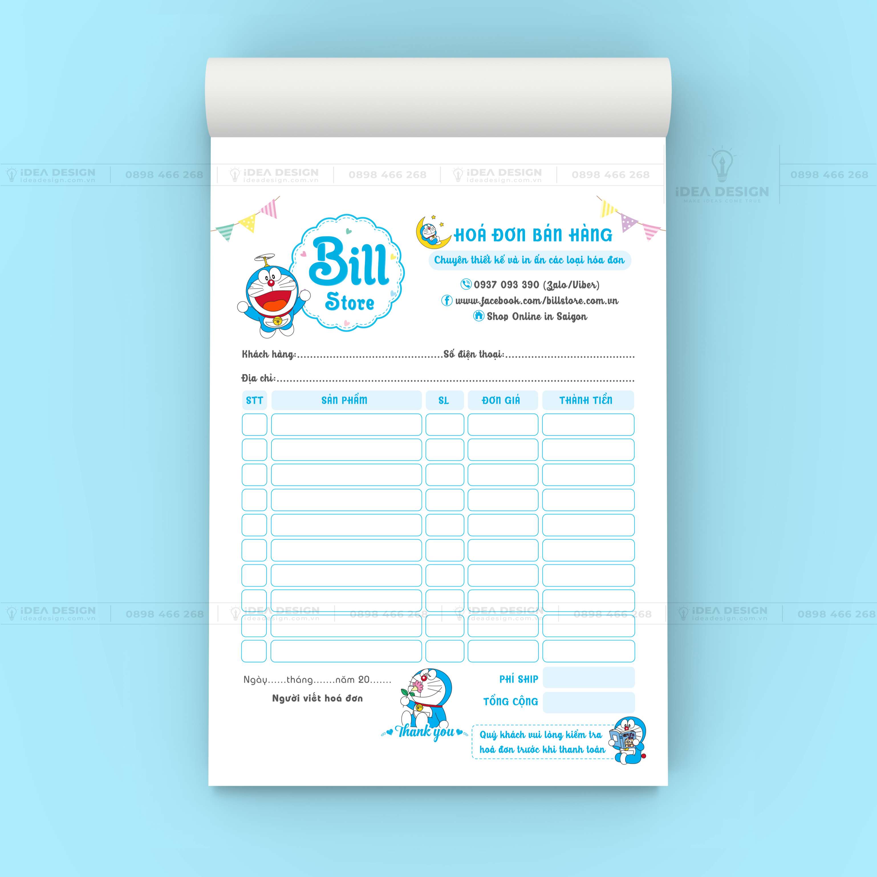 Hóa Đơn Doraemon Màu Xanh Dễ Thương 03