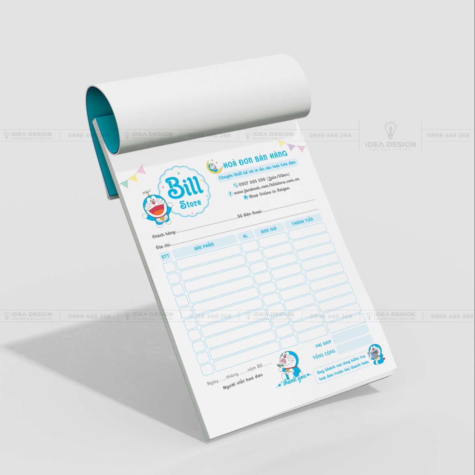 Hóa Đơn Doraemon Màu Xanh Dễ Thương 03