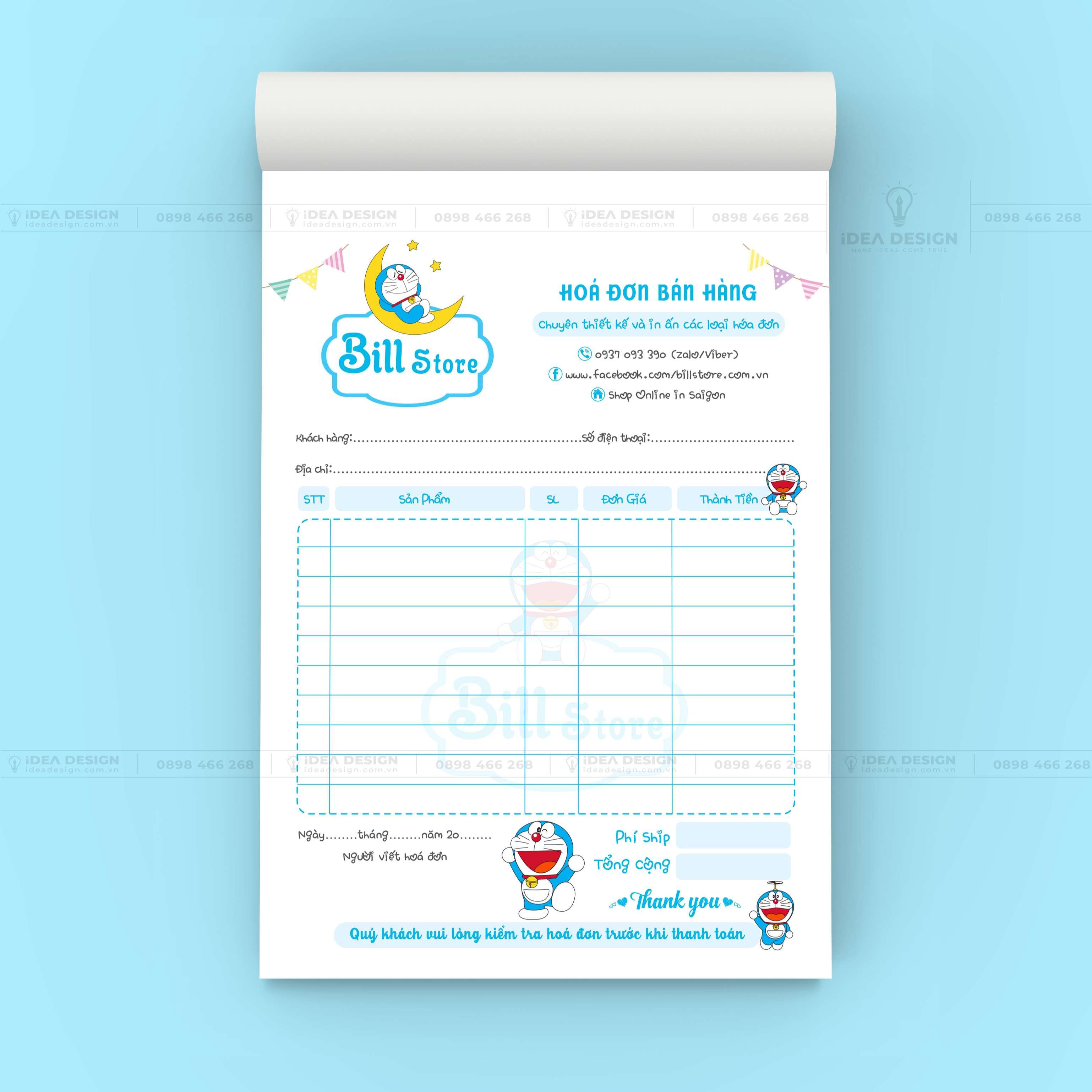 Hóa Đơn Doraemon Màu Xanh Dễ Thương 04