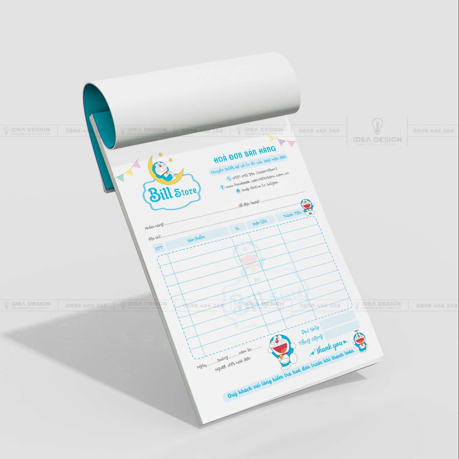 Hóa Đơn Doraemon Màu Xanh Dễ Thương 04