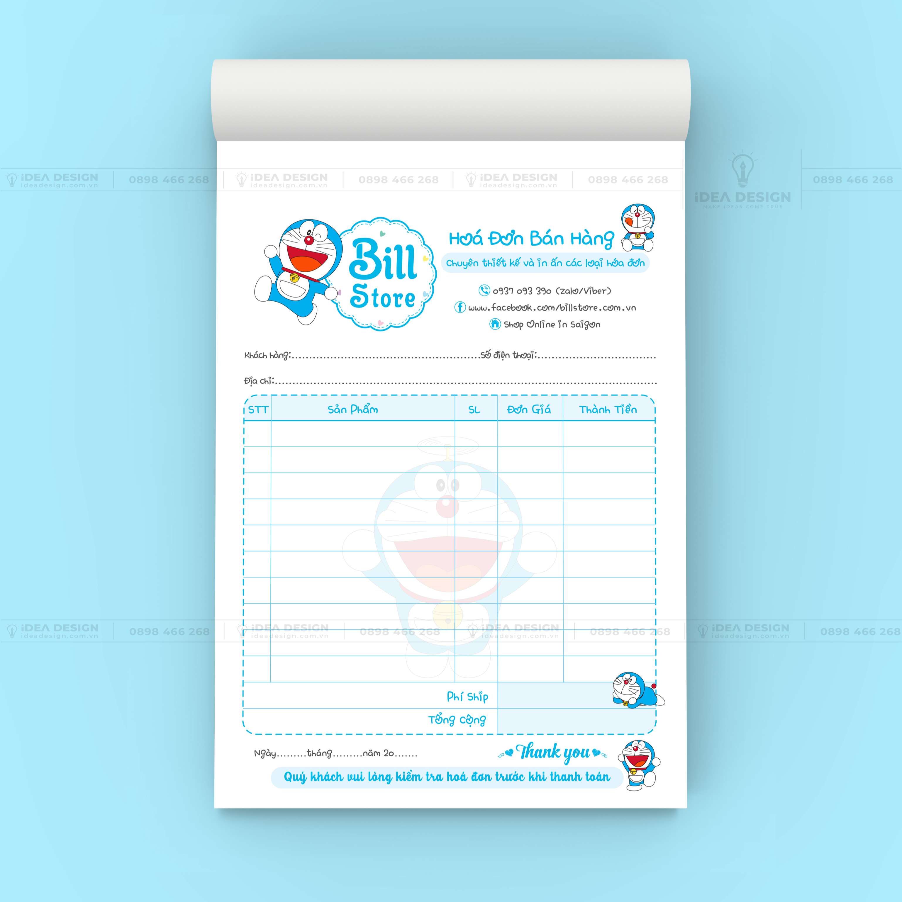 Hóa Đơn Doraemon Màu Xanh Dễ Thương 05