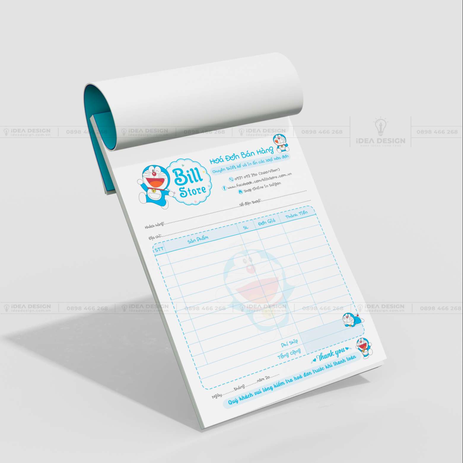 Hóa Đơn Doraemon Màu Xanh Dễ Thương 05
