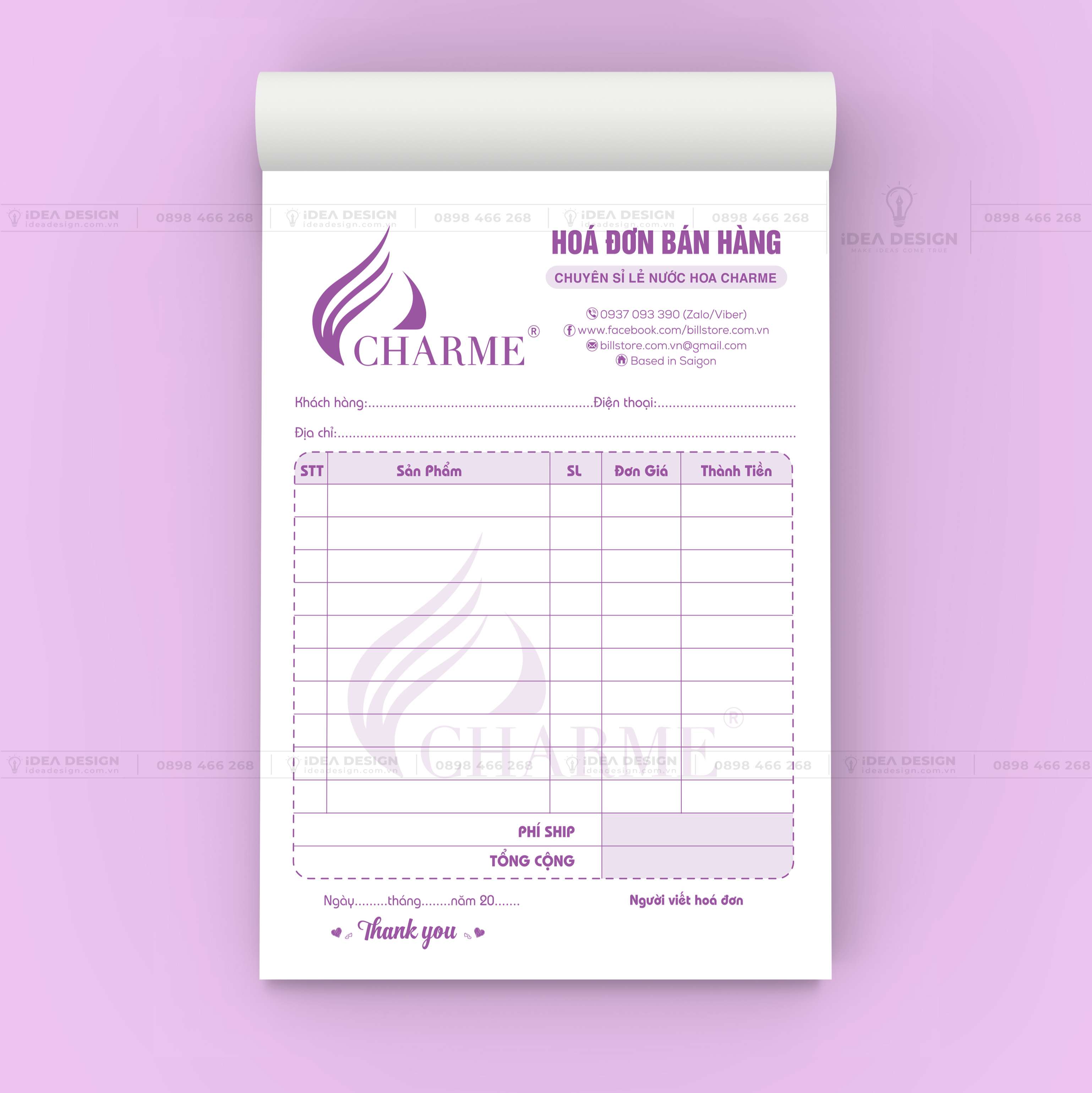 Hóa Đơn Nước Hoa CHARME Màu Tím Sang Trọng 01