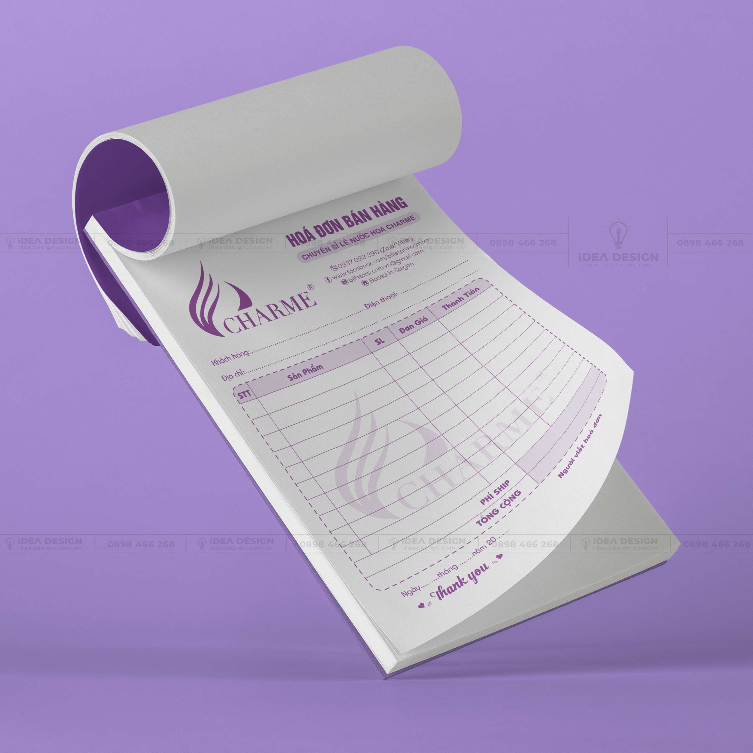 Hóa Đơn Nước Hoa CHARME Màu Tím Sang Trọng 01