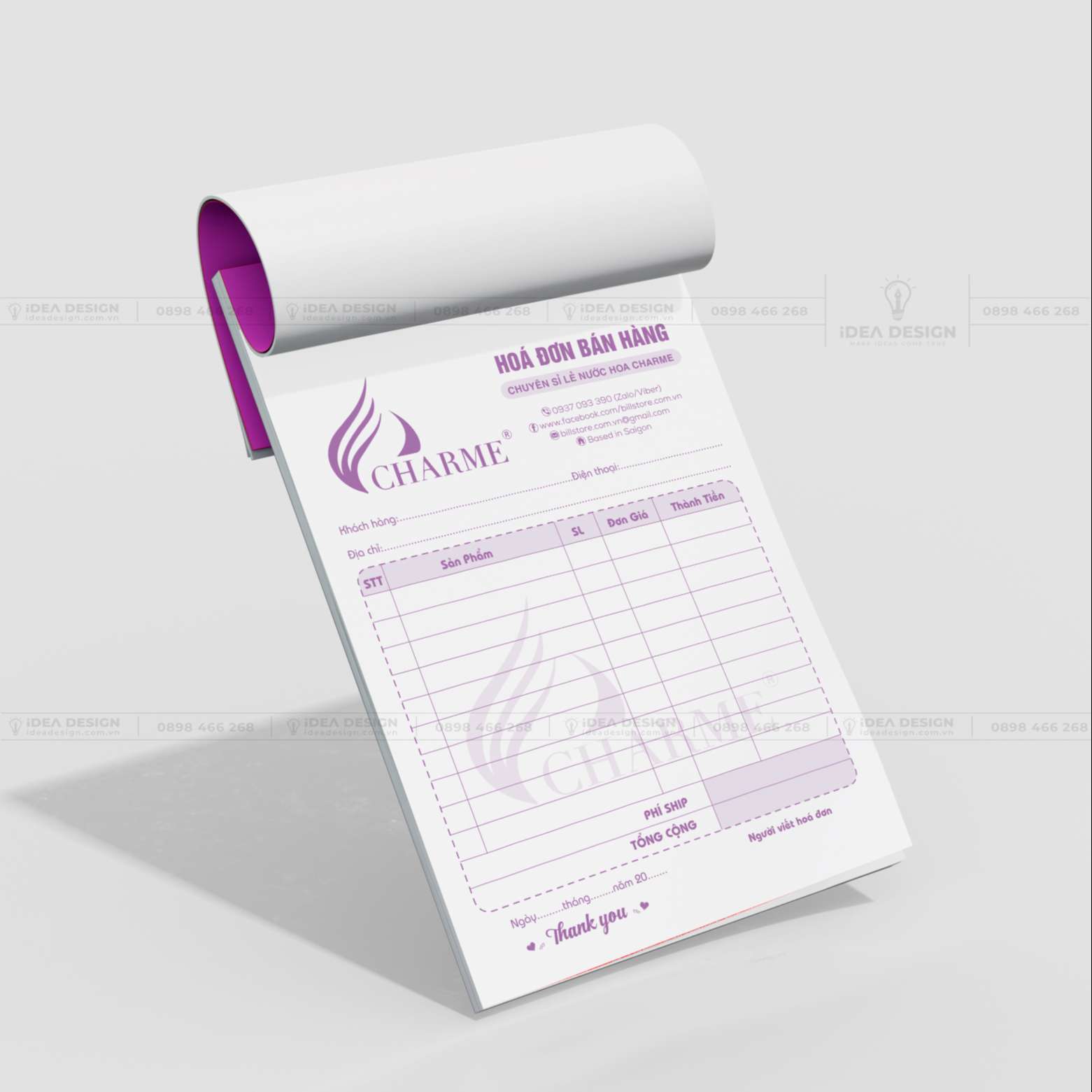 Hóa Đơn Nước Hoa CHARME Màu Tím Sang Trọng 01