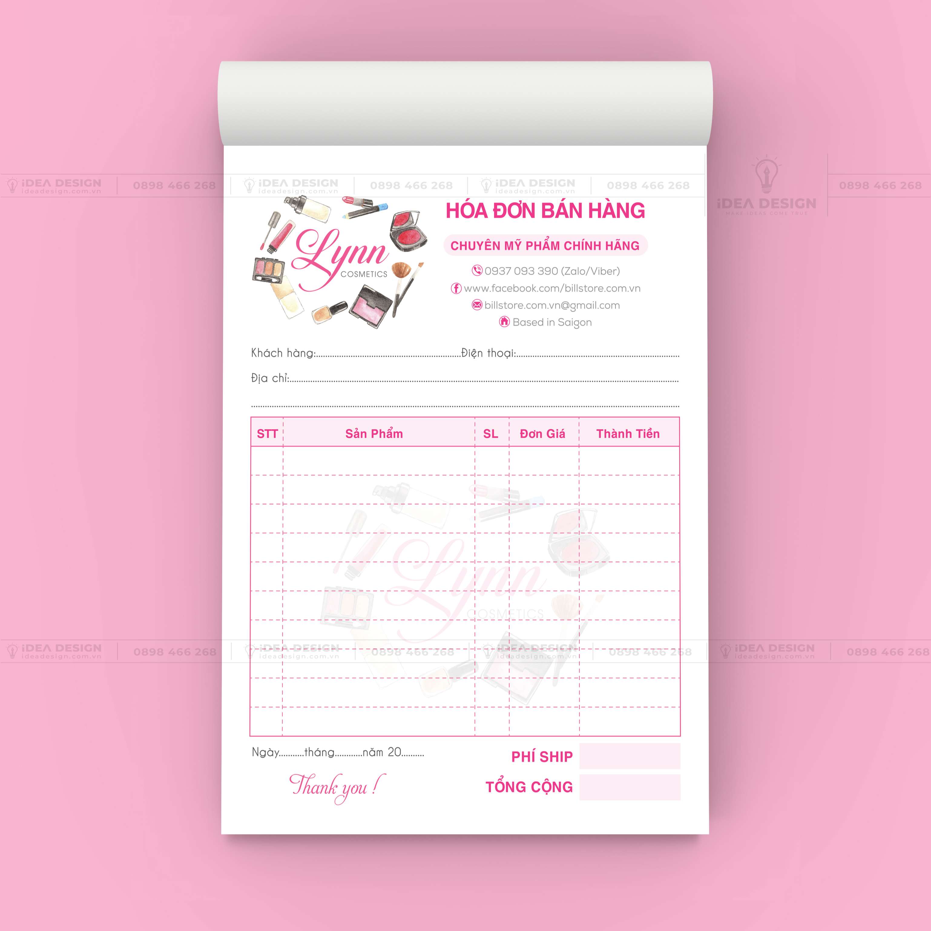 Hóa Đơn Mỹ Phẩm Màu Hồng Dễ Thương 01