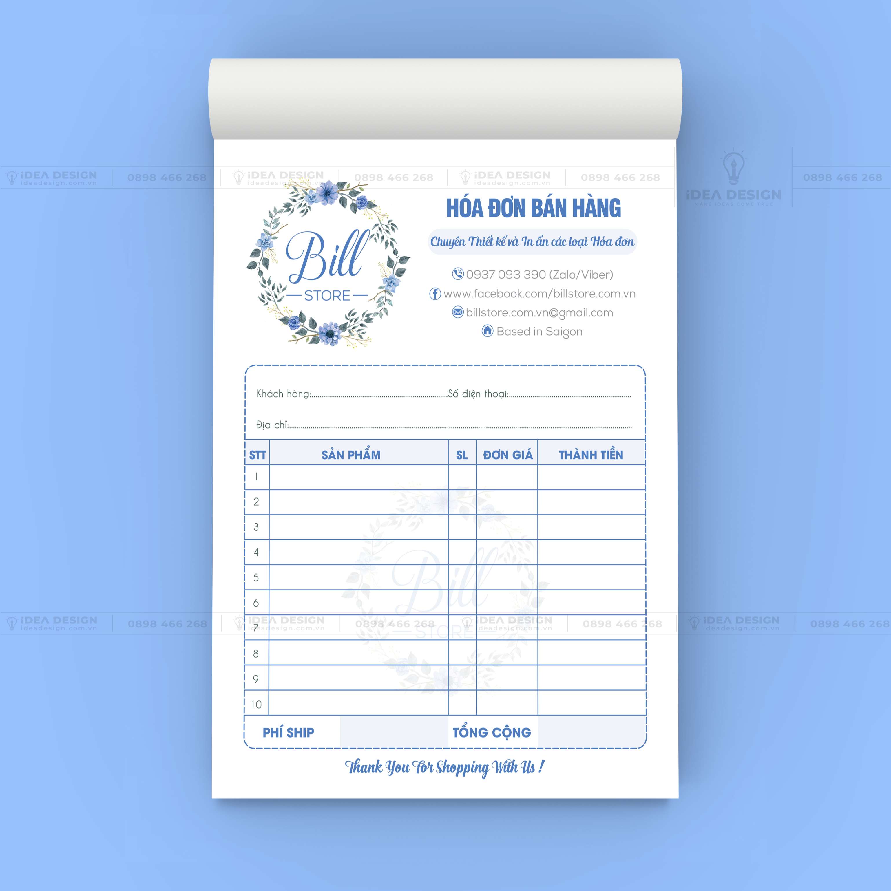 Hóa Đơn Bán Hàng Màu Xanh Hoa Lá 01