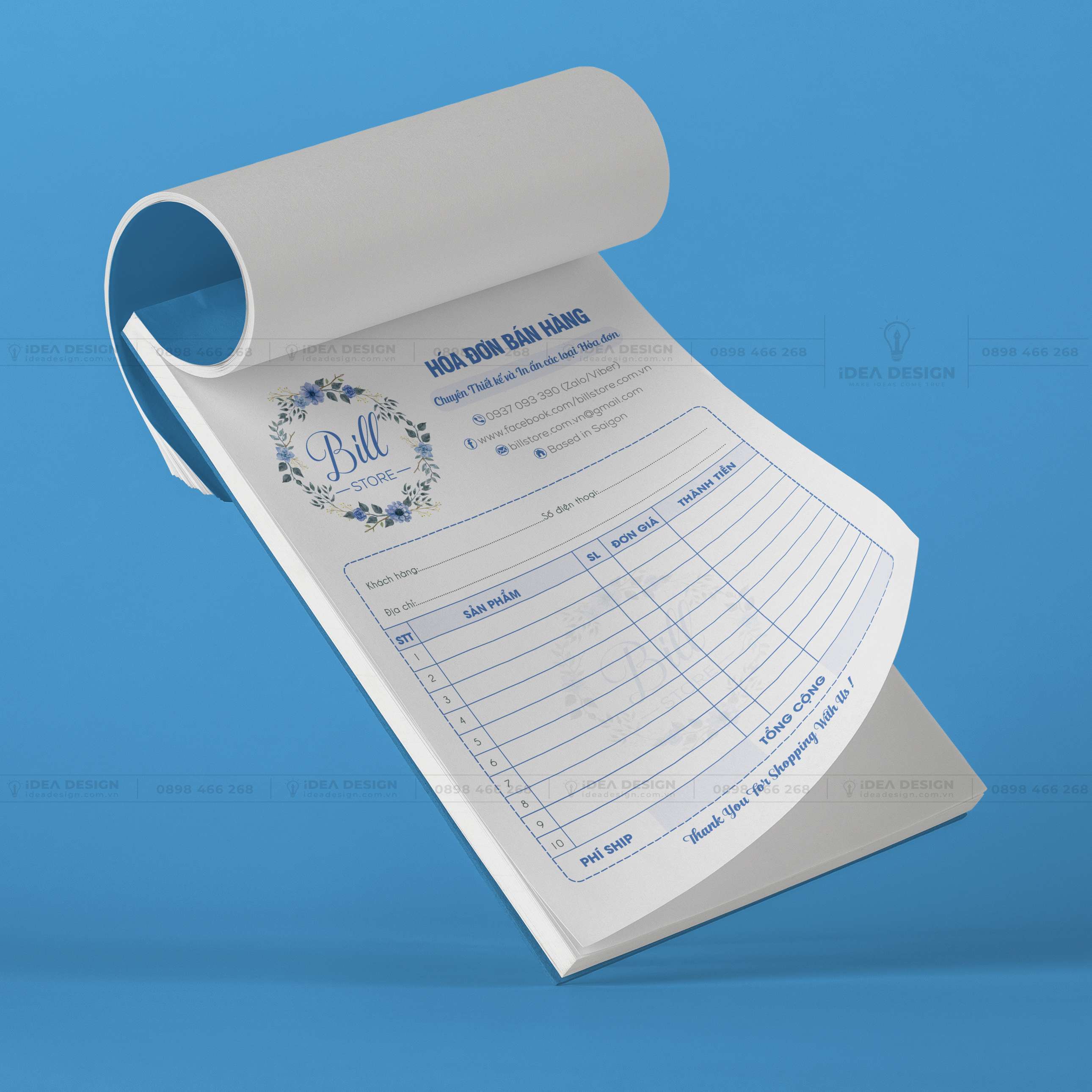 Hóa Đơn Bán Hàng Màu Xanh Hoa Lá 01
