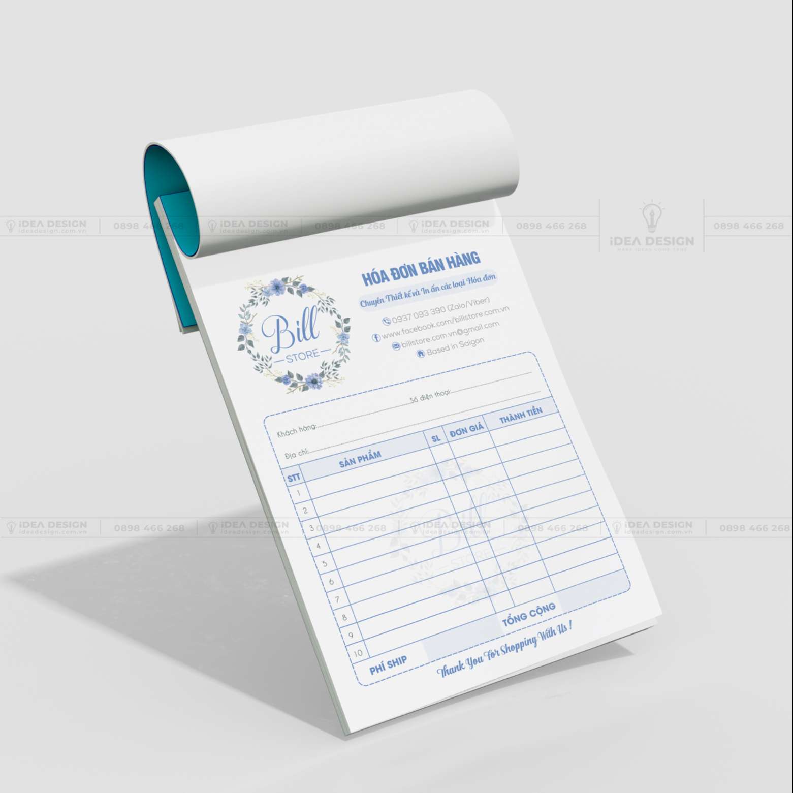 Hóa Đơn Bán Hàng Màu Xanh Hoa Lá 01