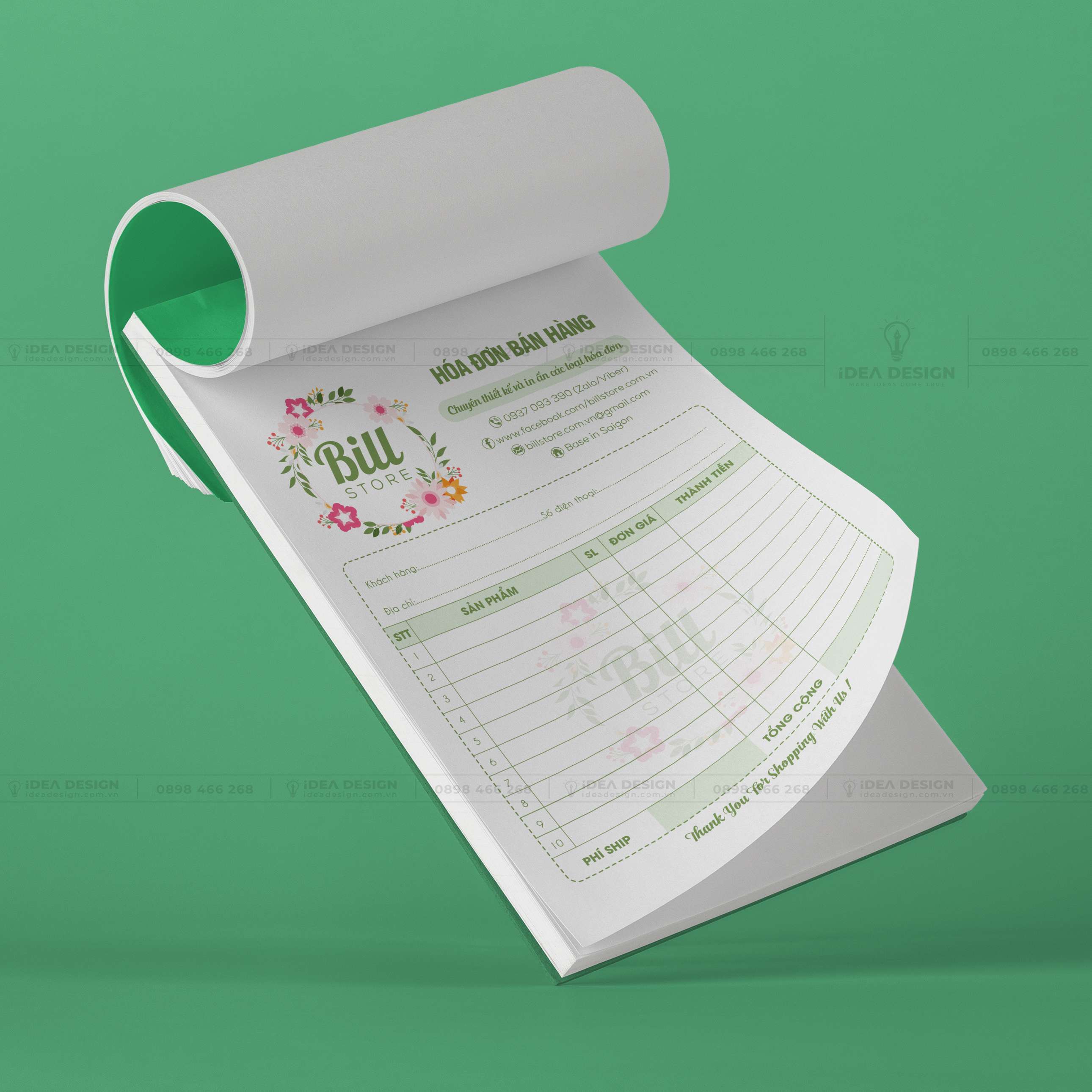 Hóa Đơn Bán Hàng Màu Xanh Hoa Lá 02