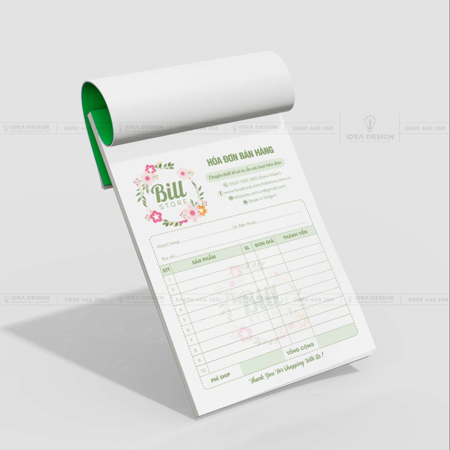Hóa Đơn Bán Hàng Màu Xanh Hoa Lá 02