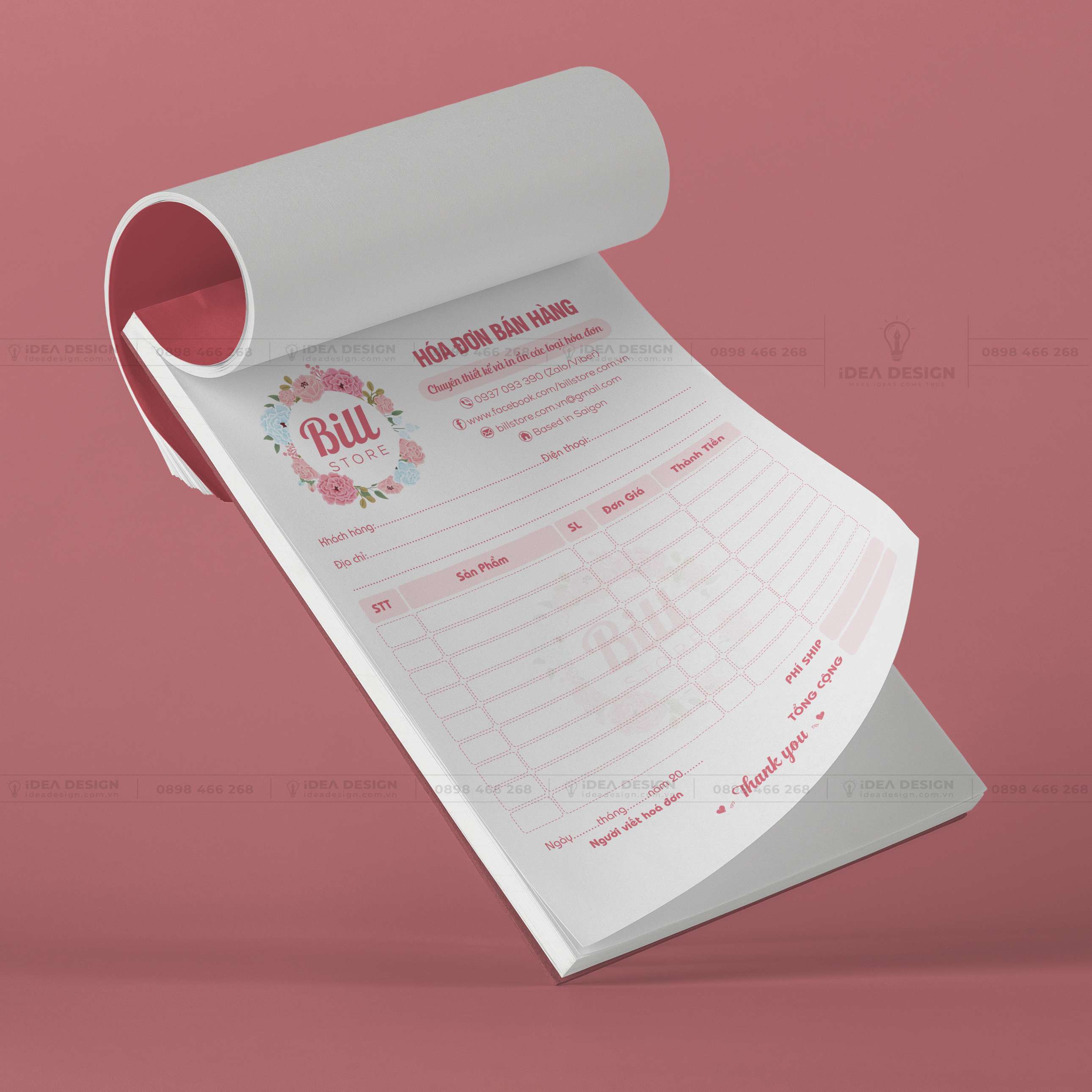 Hóa Đơn Bán Hàng Màu Hồng Hoa Lá 04