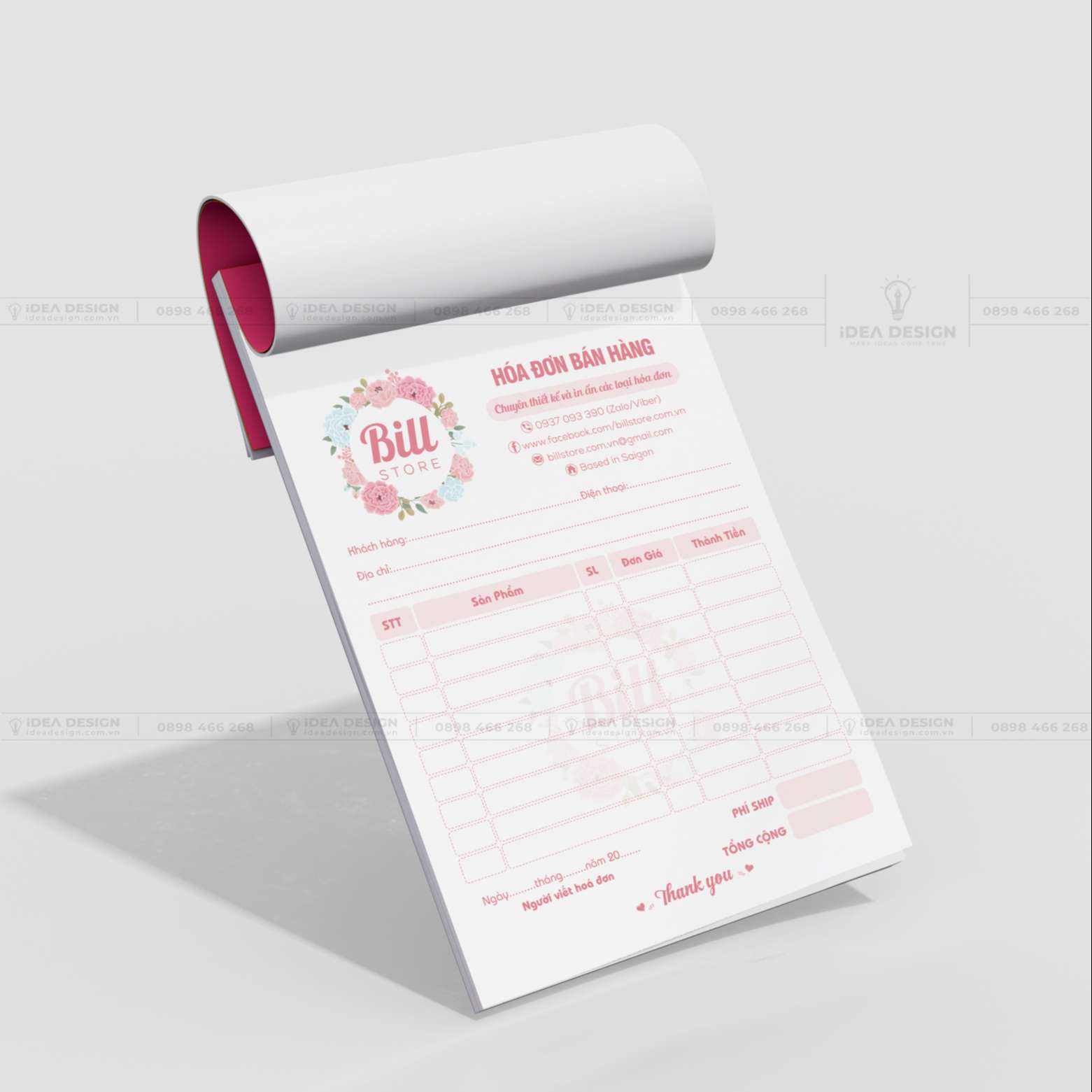 Hóa Đơn Bán Hàng Màu Hồng Hoa Lá 04