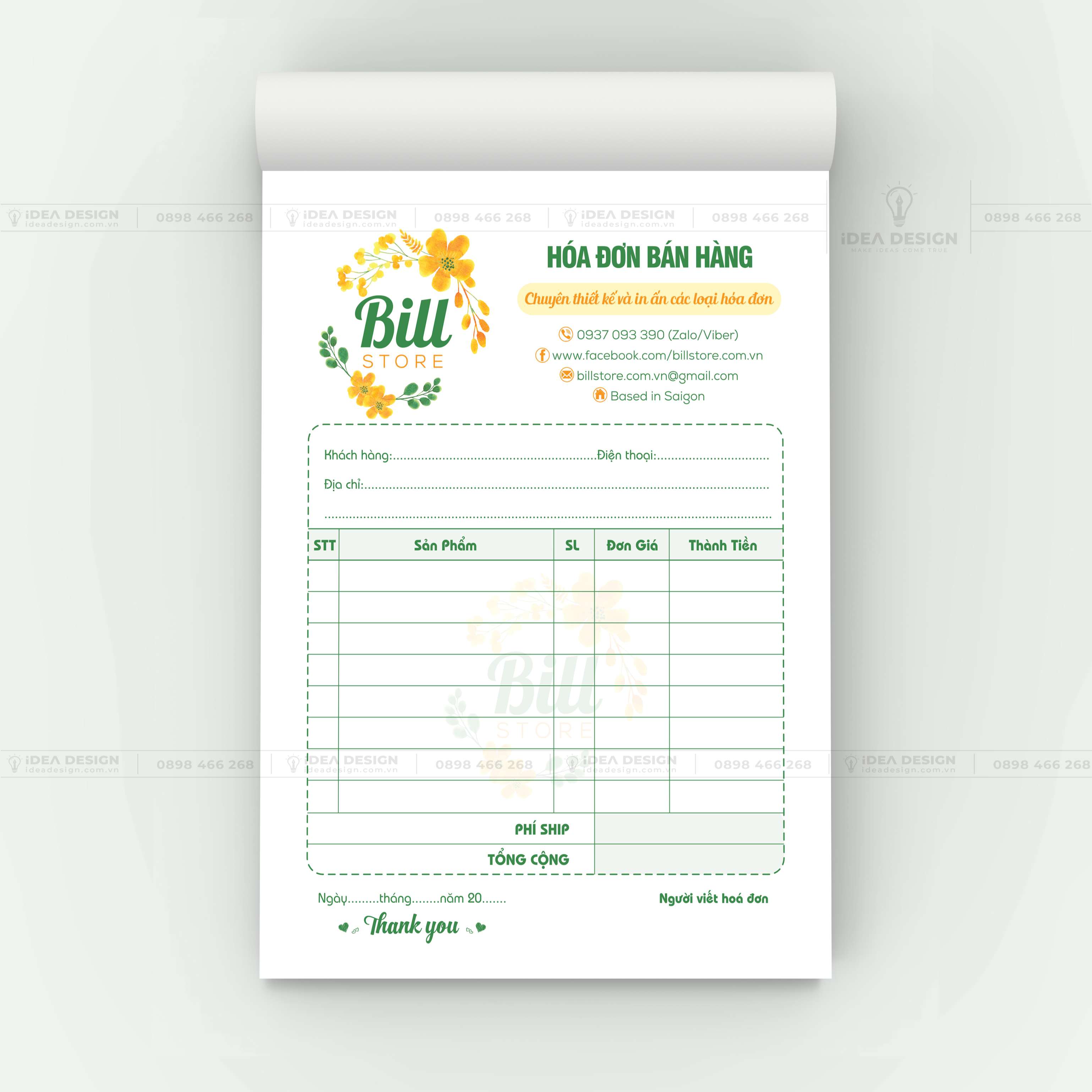 Hóa Đơn Bán Hàng Màu Xanh Hoa Lá 05