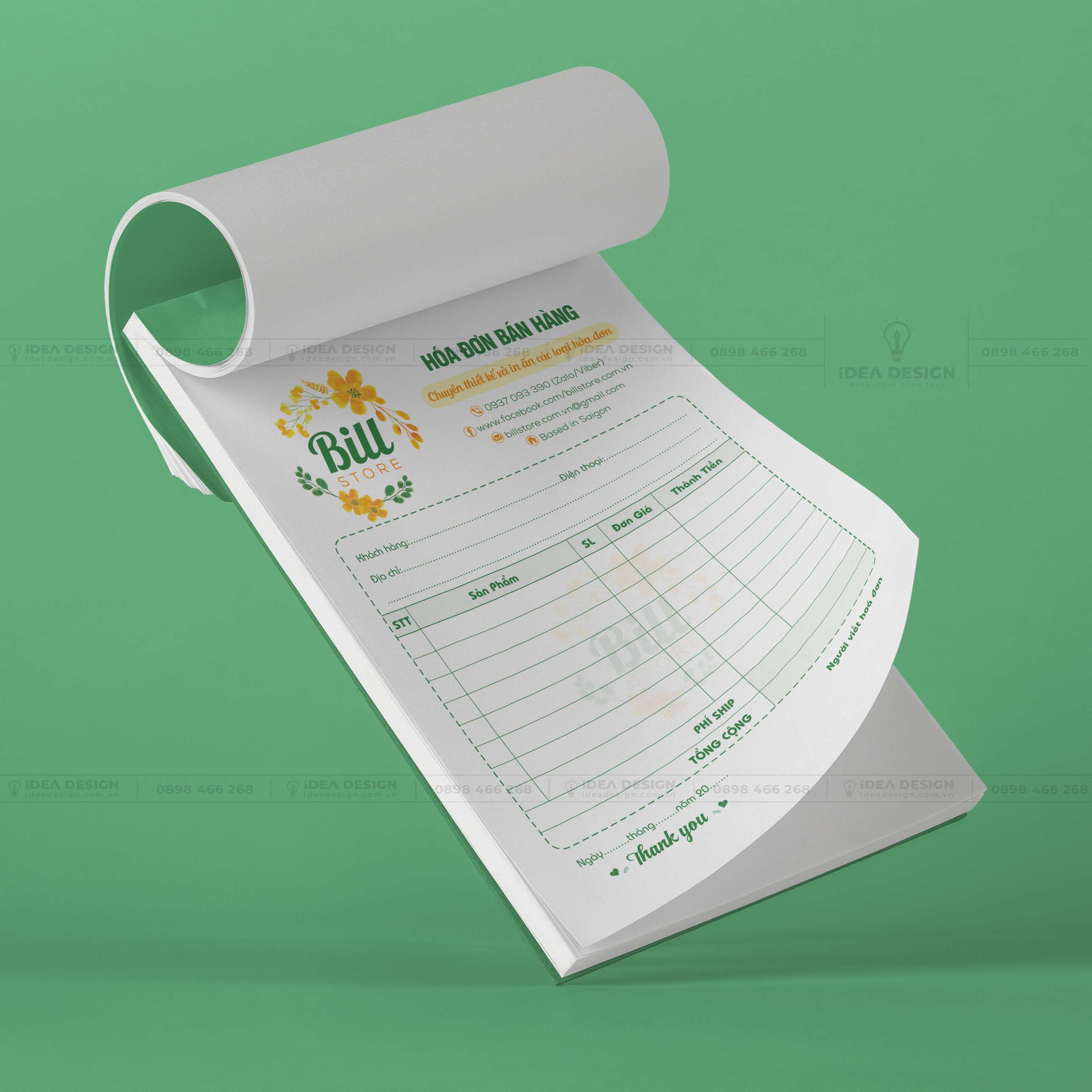 Hóa Đơn Bán Hàng Màu Xanh Hoa Lá 05