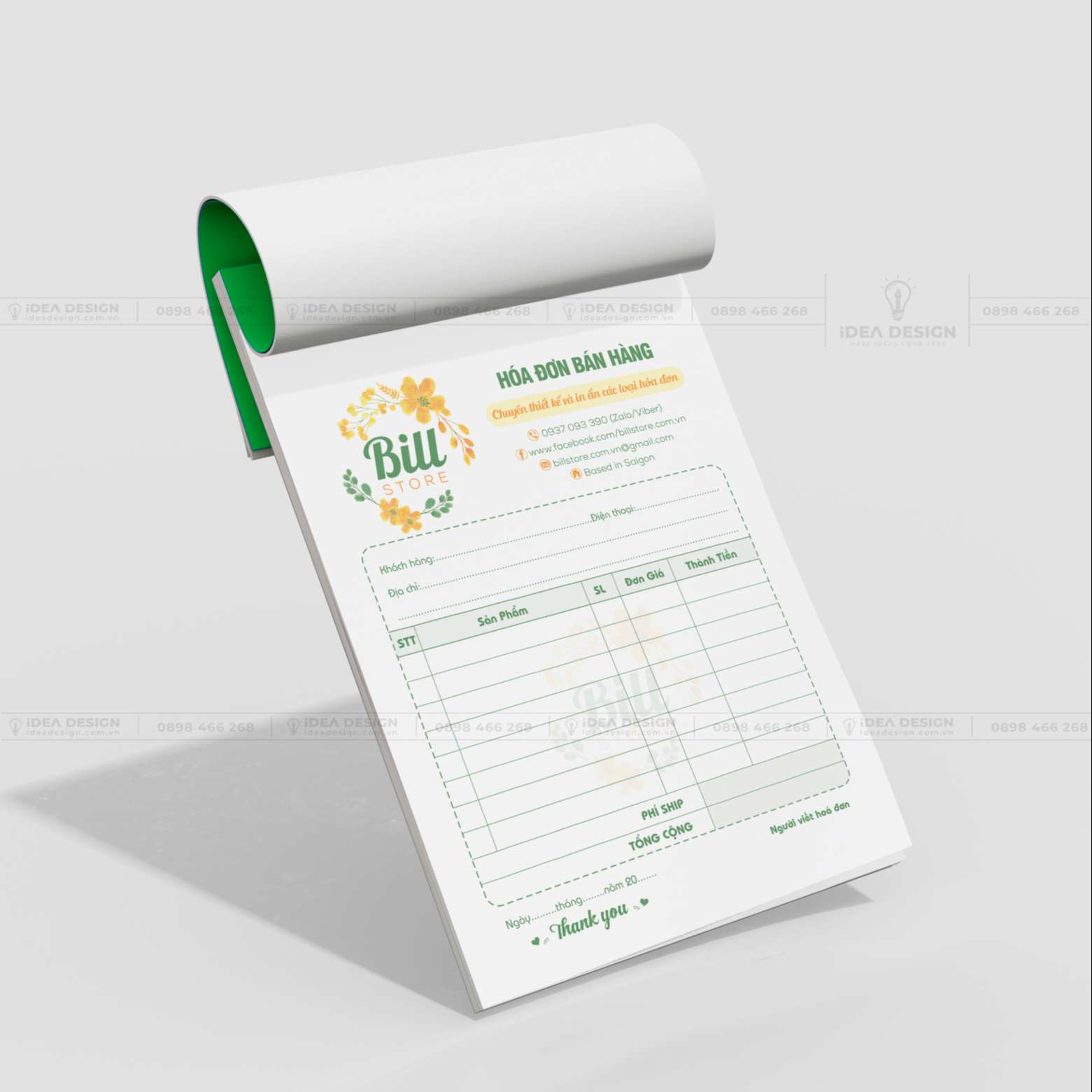 Hóa Đơn Bán Hàng Màu Xanh Hoa Lá 05