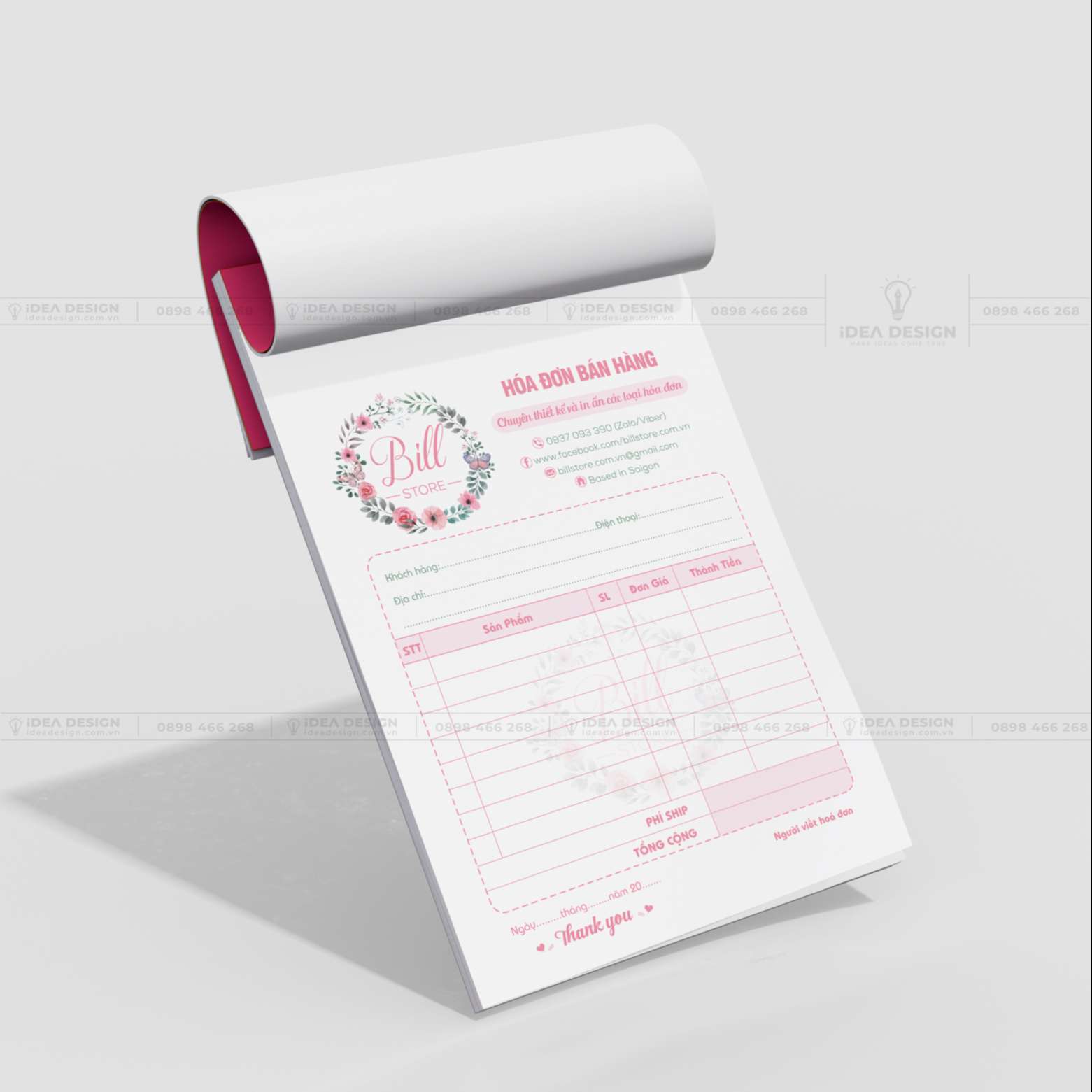 Hóa Đơn Bán Hàng Màu Hồng Hoa Lá 06