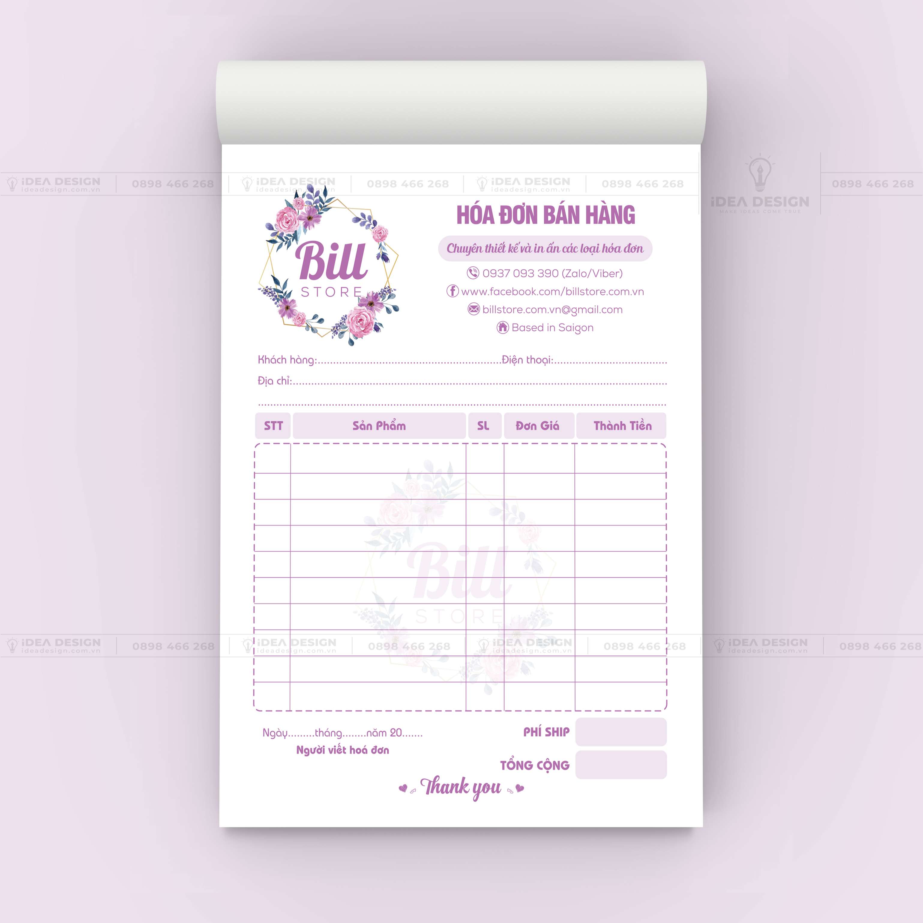 Hóa Đơn Bán Hàng Màu Tím Hoa Lá 07