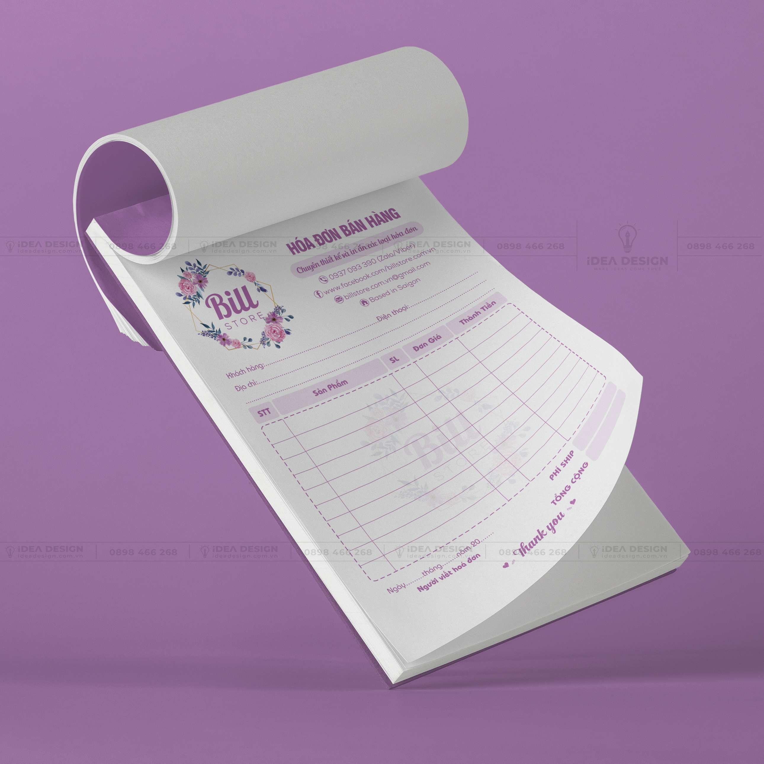 Hóa Đơn Bán Hàng Màu Tím Hoa Lá 07