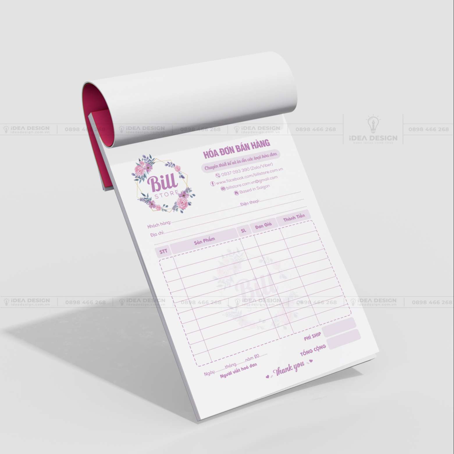 Hóa Đơn Bán Hàng Màu Tím Hoa Lá 07