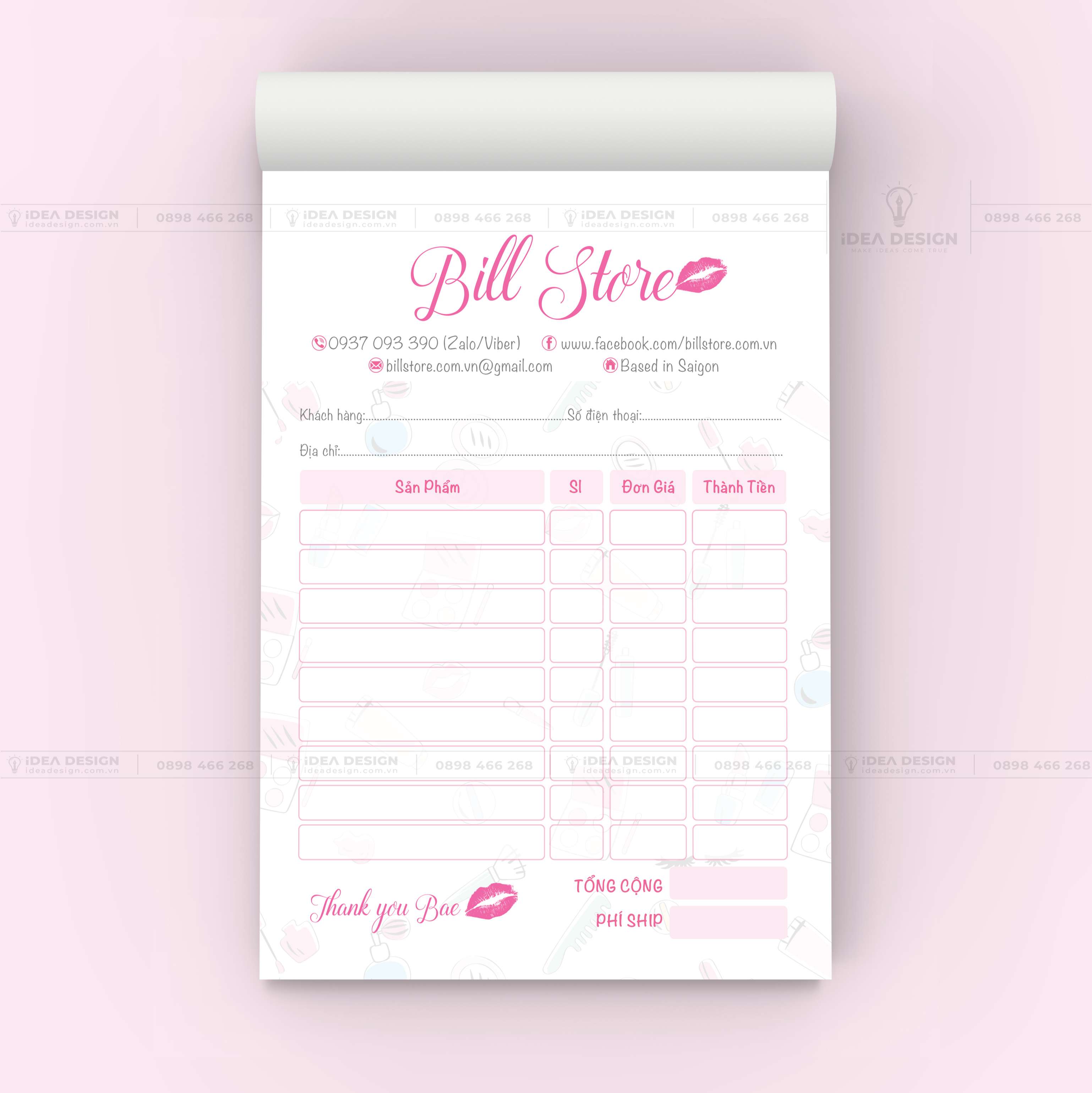 Hóa Đơn Mỹ Phẩm Màu Hồng Dễ Thương 02