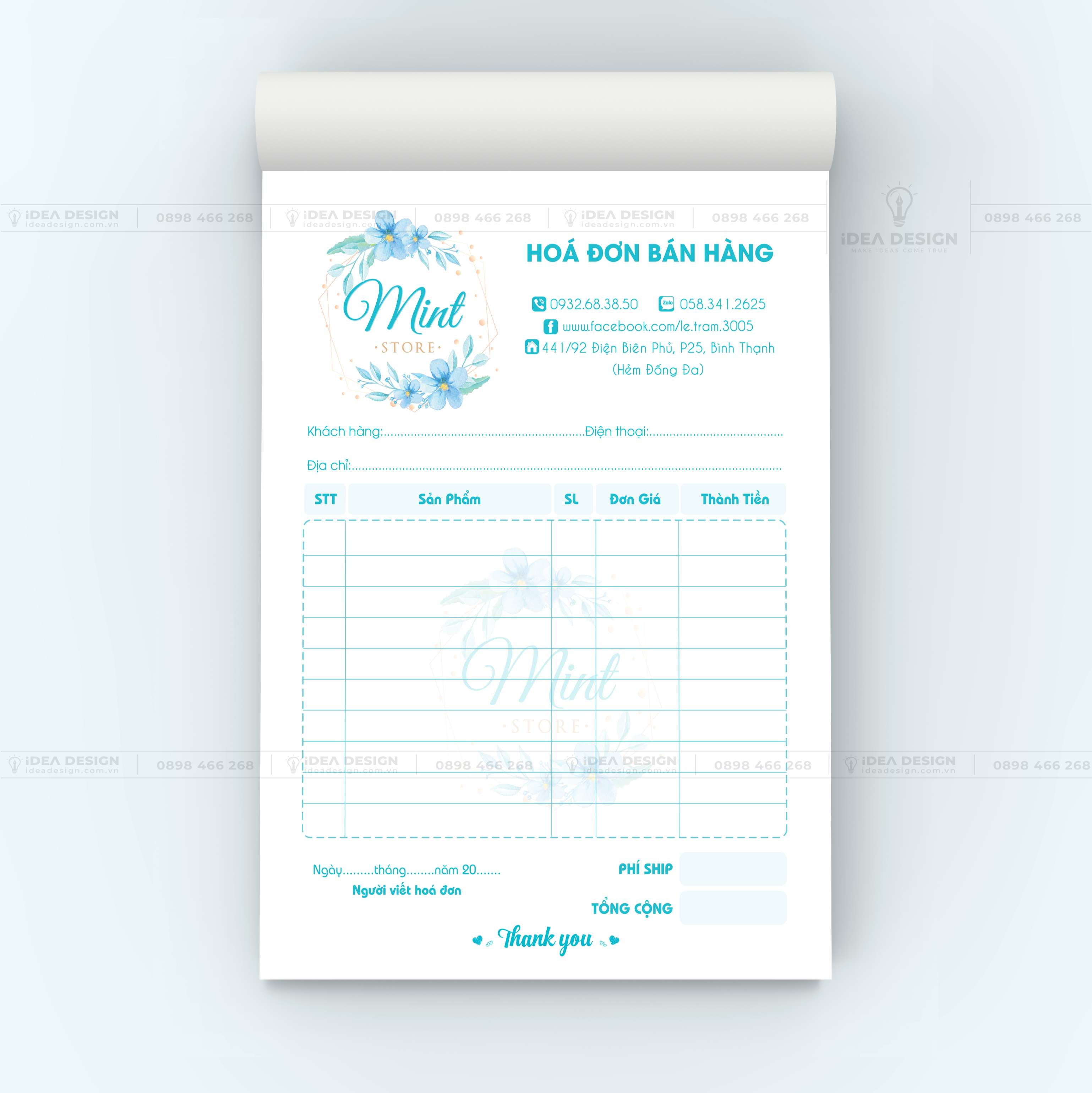 Hóa Đơn Bán Hàng Màu Xanh Hoa Lá 08