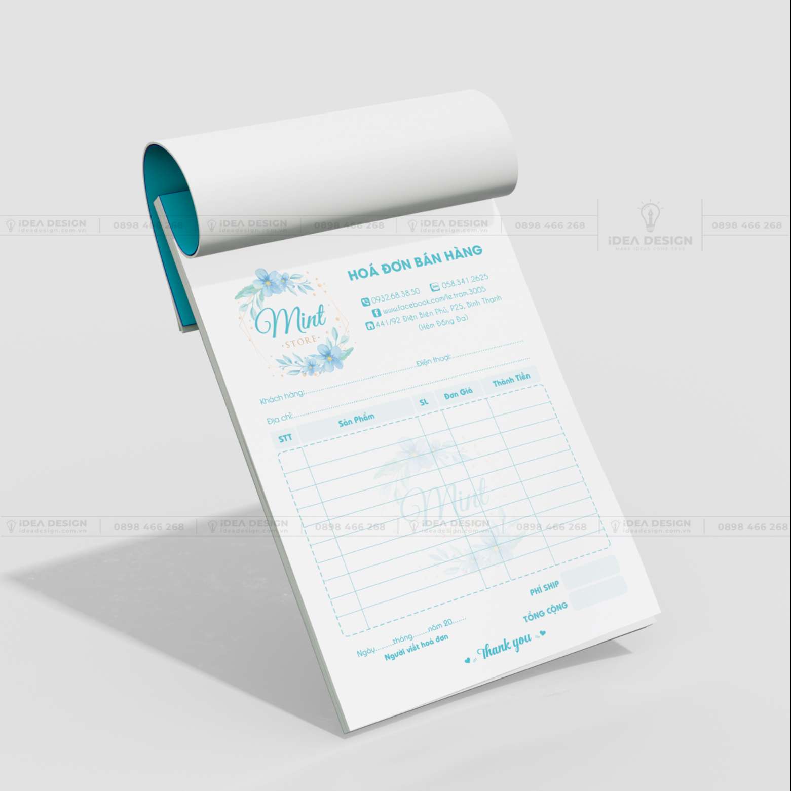 Hóa Đơn Bán Hàng Màu Xanh Hoa Lá 08