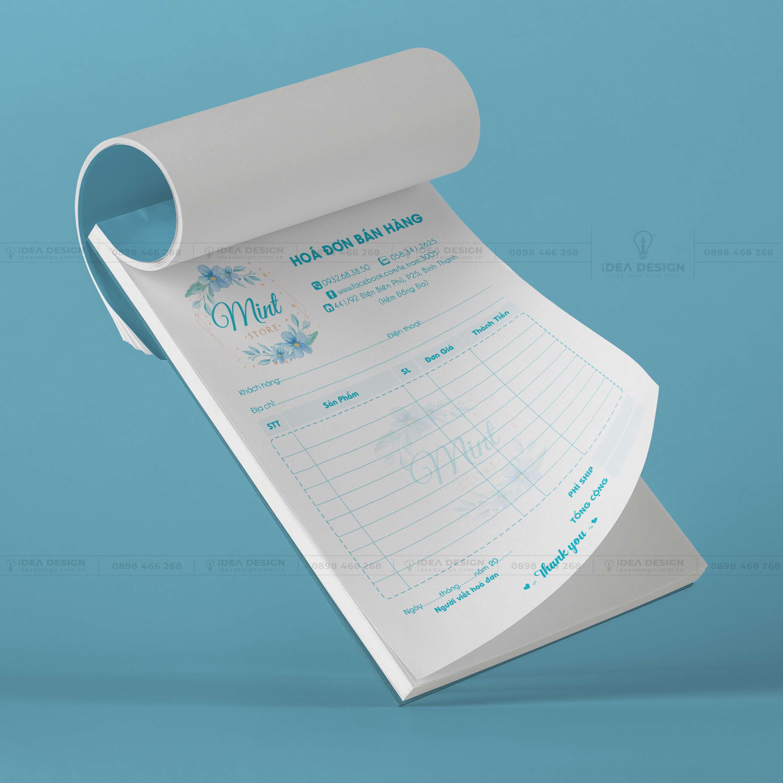 Hóa Đơn Bán Hàng Màu Xanh Hoa Lá 08