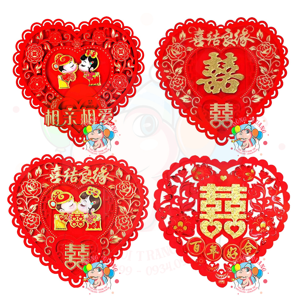 Hình dán Song hỷ tim nhung 3D (set 2)