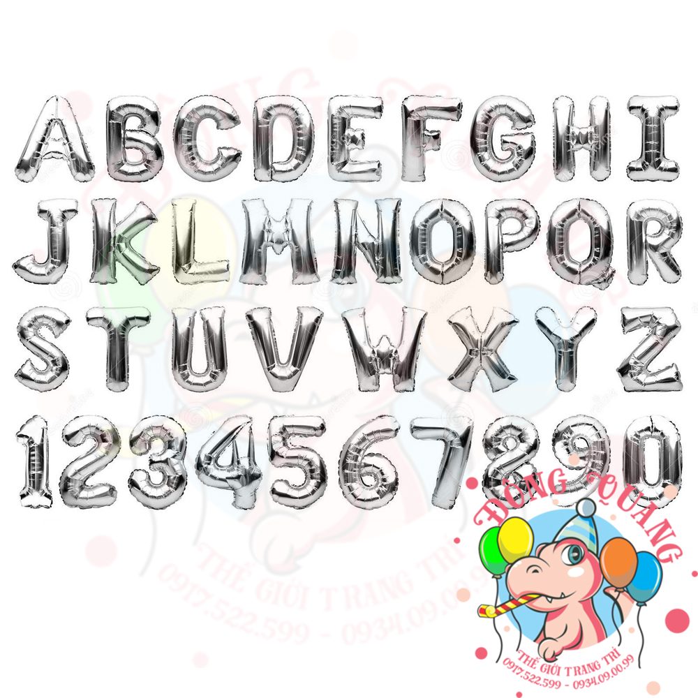 Bong bóng nhôm chữ, số (40/80/100cm)- bạc