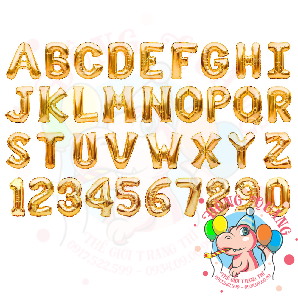 Bong bóng nhôm chữ, số (40/80/100cm) - vàng
