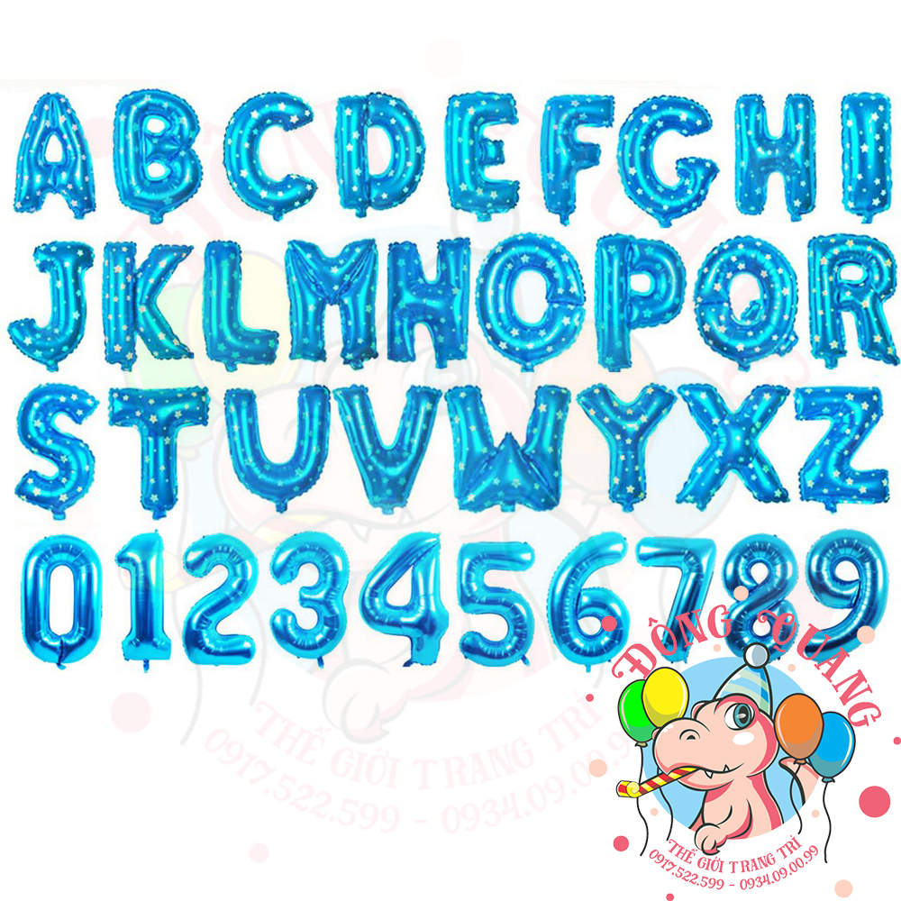 Bong bóng nhôm chữ, số (40/80/100cm) - xanh sao