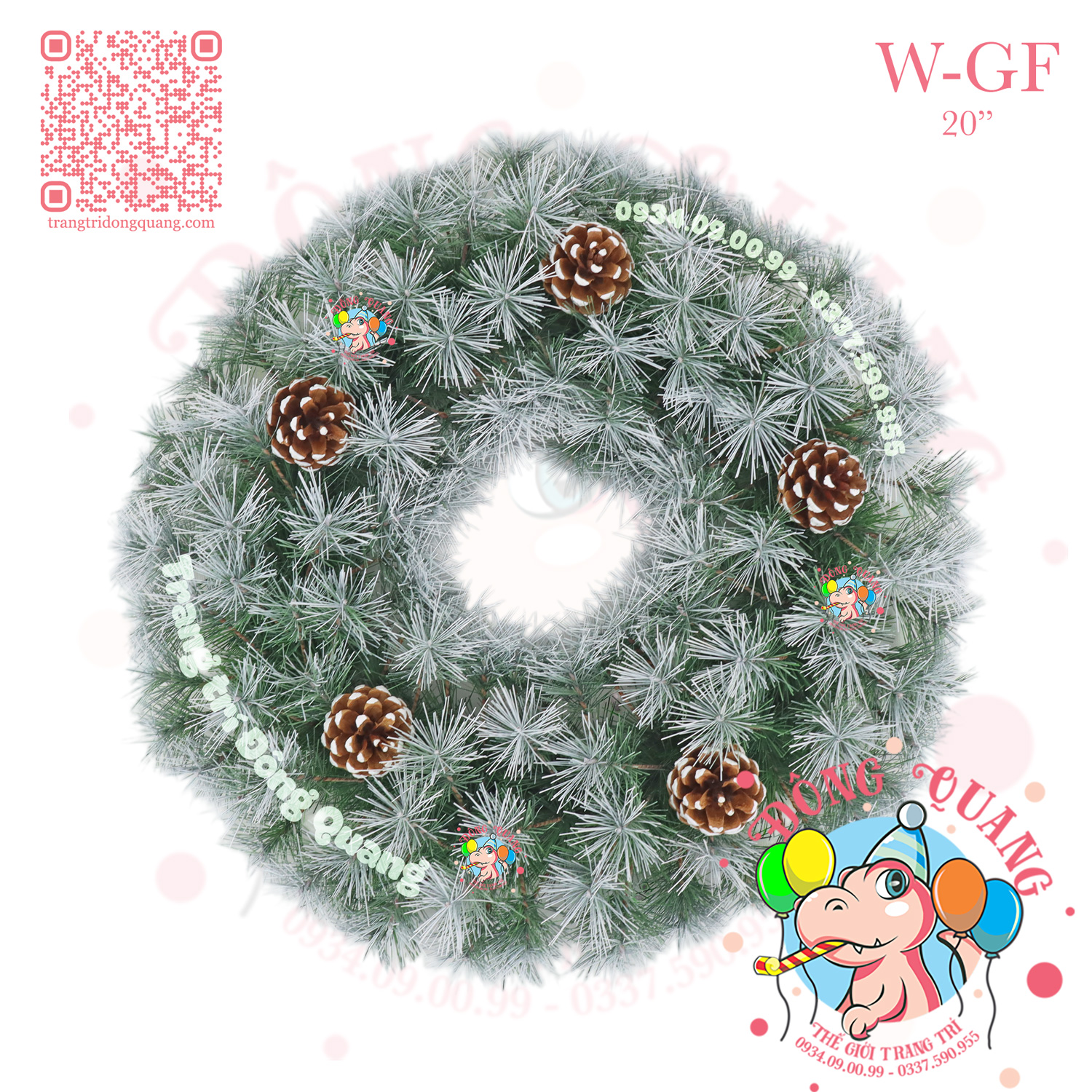 Vòng hoa cước phun sơn gắn trái thông