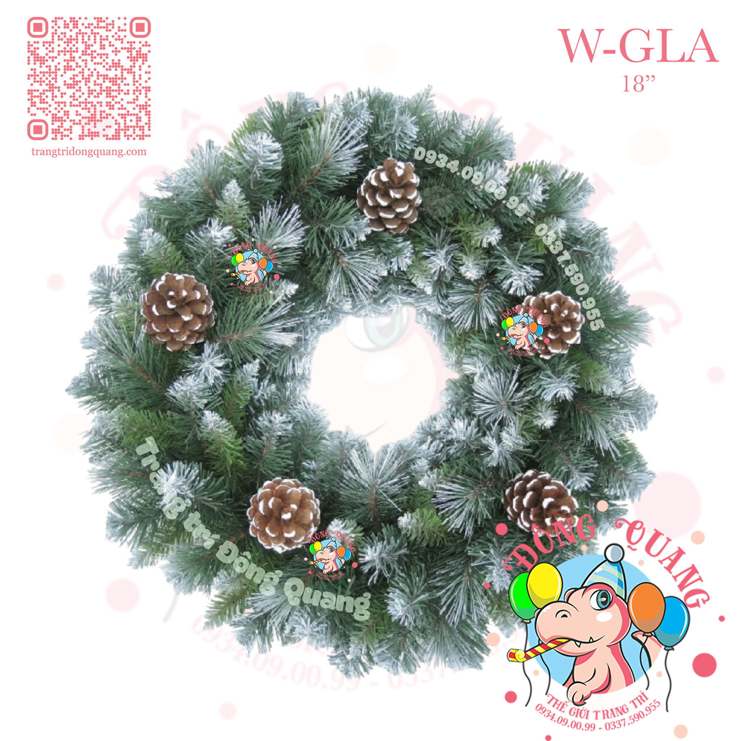 Vòng hoa 3 loại lá phun sơn gắn trái thông